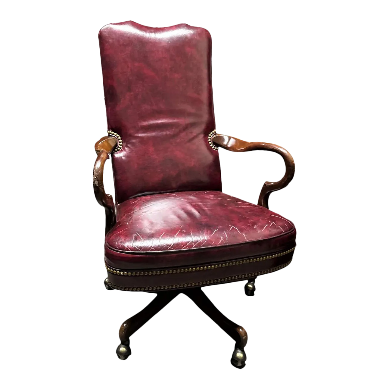 Hancock & Moore Vintage Burgundy Leather Executive Swivel Chair Late