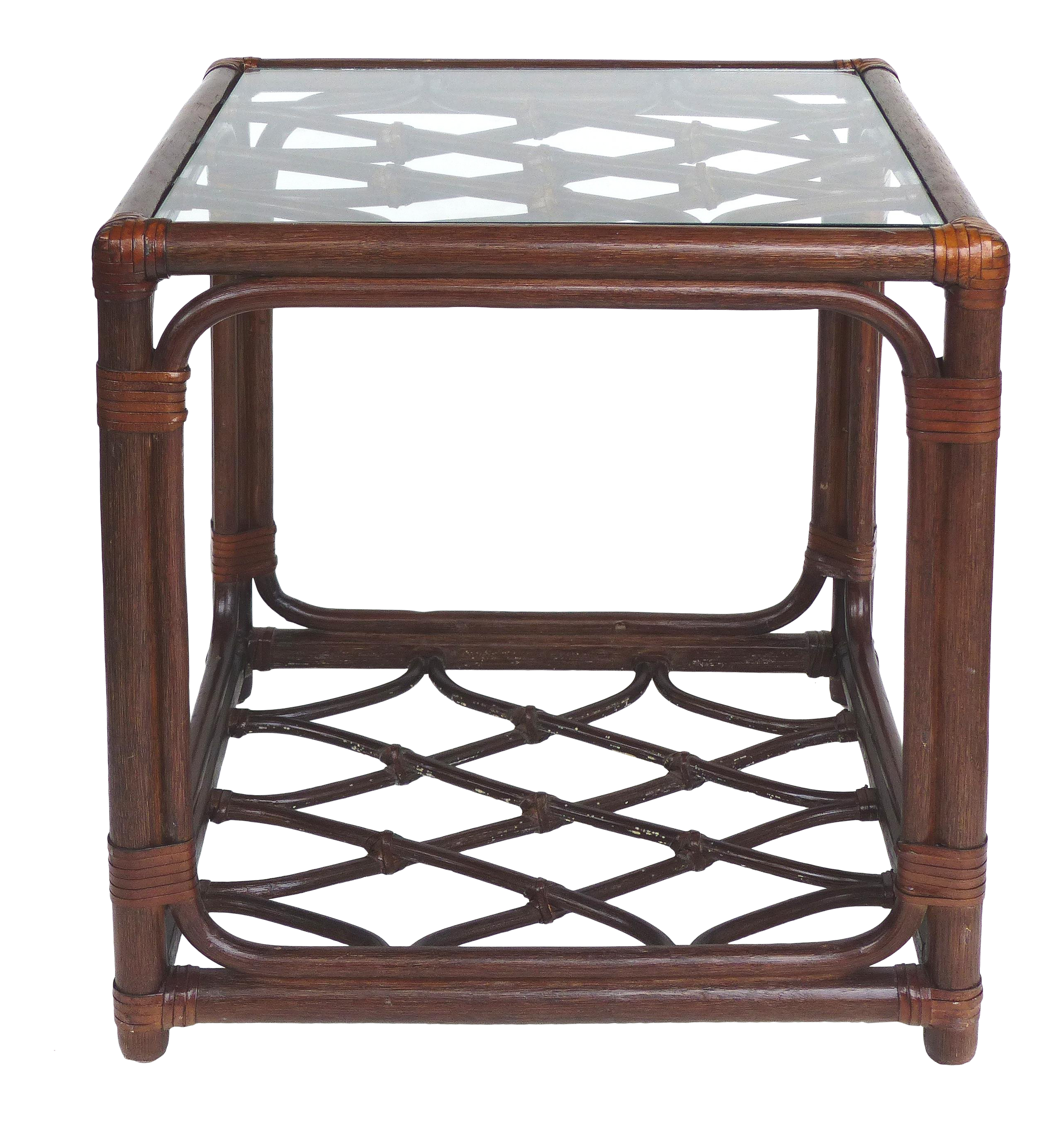 Rattan Side Table W Criss Cross Design Leather Strapping Attributed To Mcguire Chairish