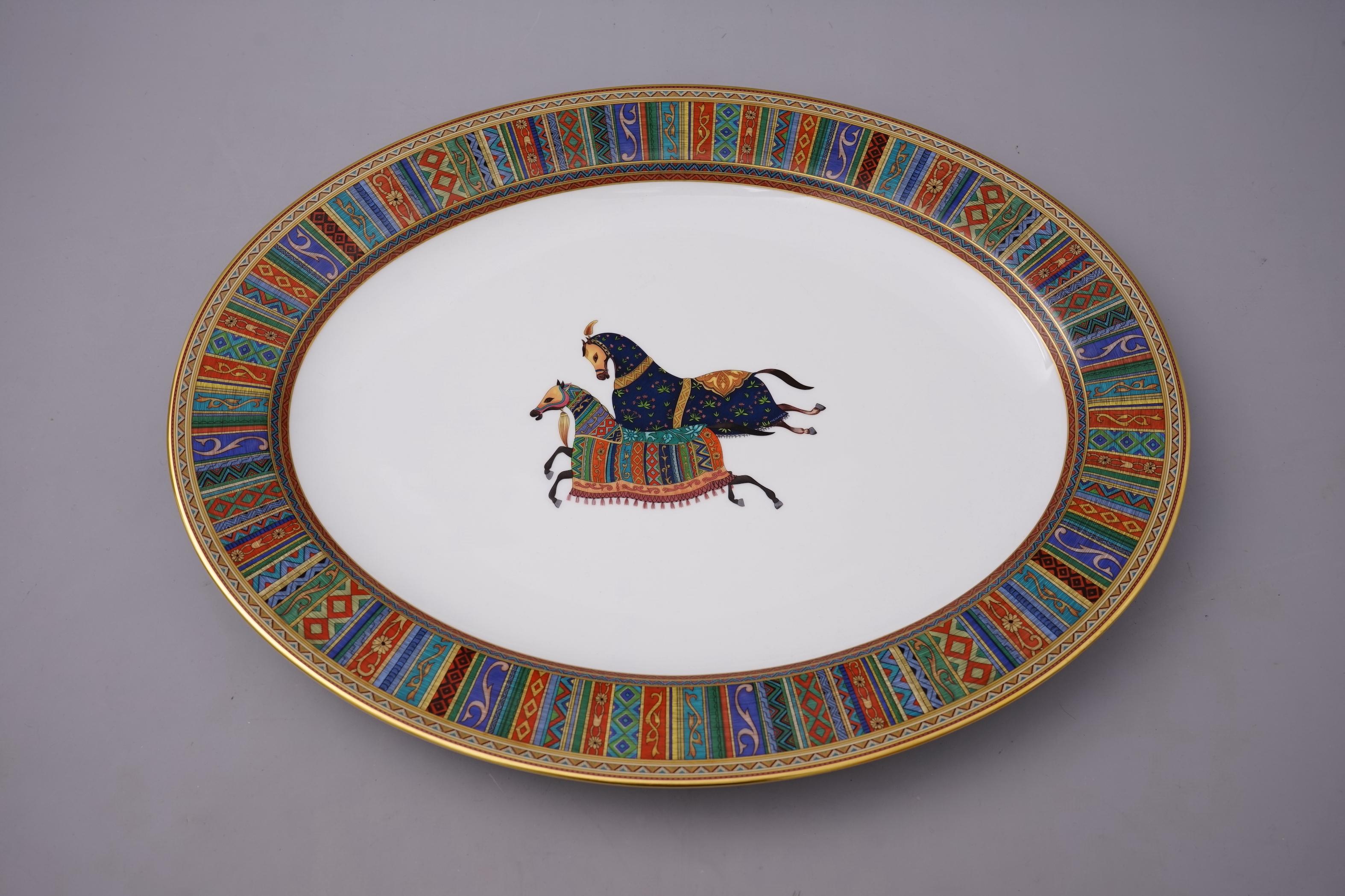 Cheval d'Orient Platter with Box in Porcelain from Hermès, Paris