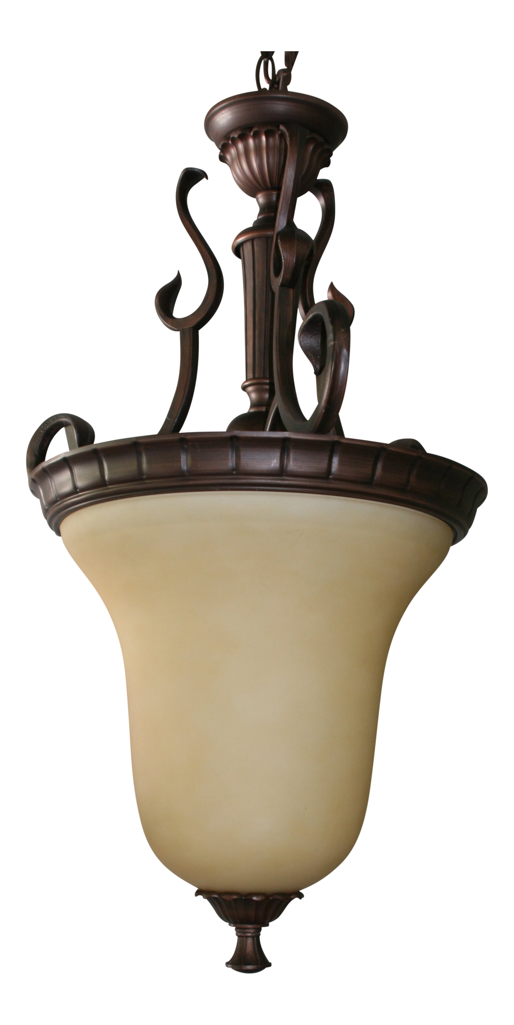 Beige Opaque Glass Bronze Metal Scrolled Detail Large Pendant Light Fixture Chairish