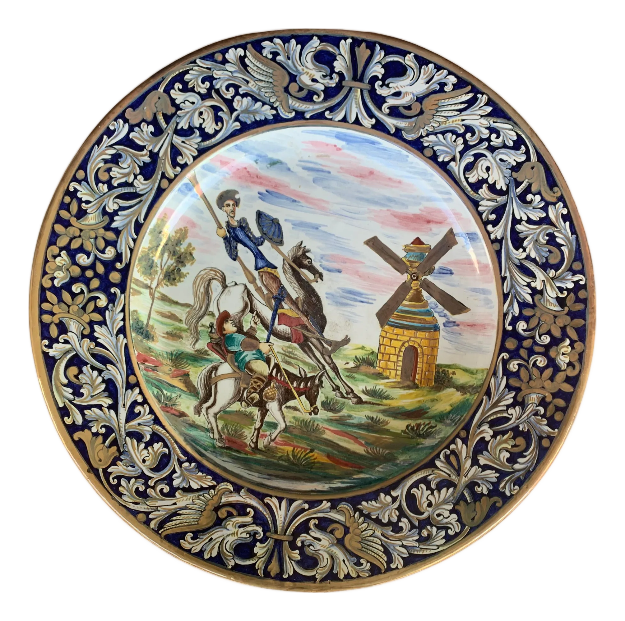 19th Spanish Decorative Charger Plate Depicting Don Quixote