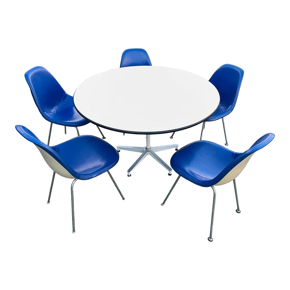 Charles Eames Blue Herman Miller Shell Chairs Early Eames 650 Table Set Of 6 Chairish