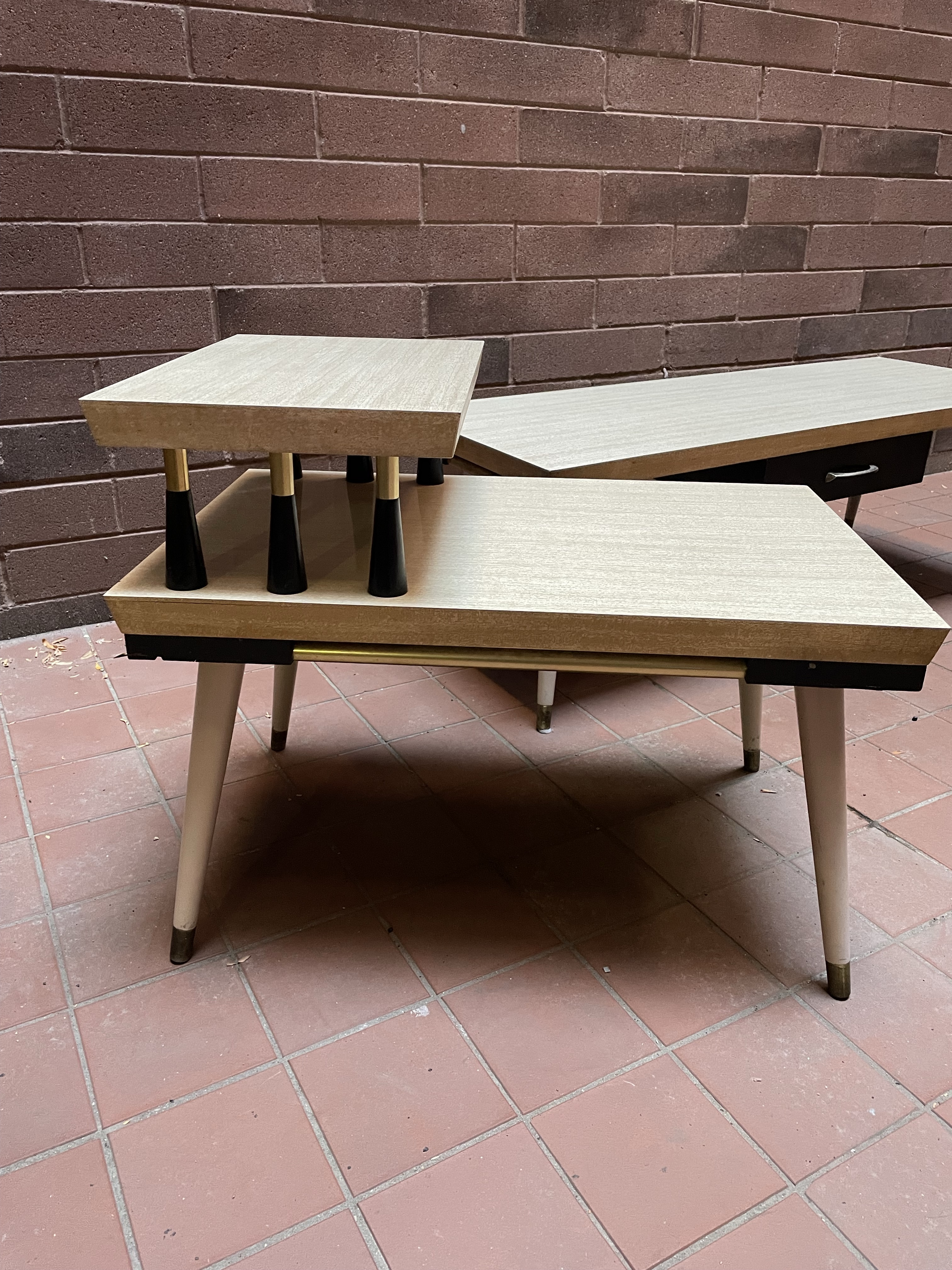 Vintage 1950s MCM Space Age Atomic Coffee Table & Two-Tier End