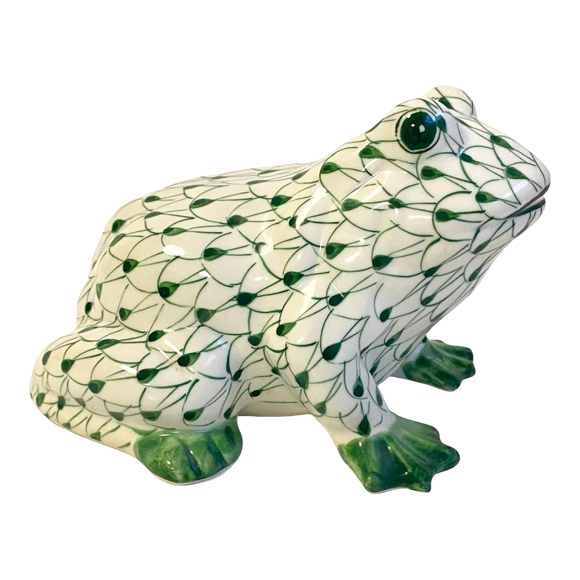 Vintage Hand Painted Frog Statue Andrea by Sadek Green & White
