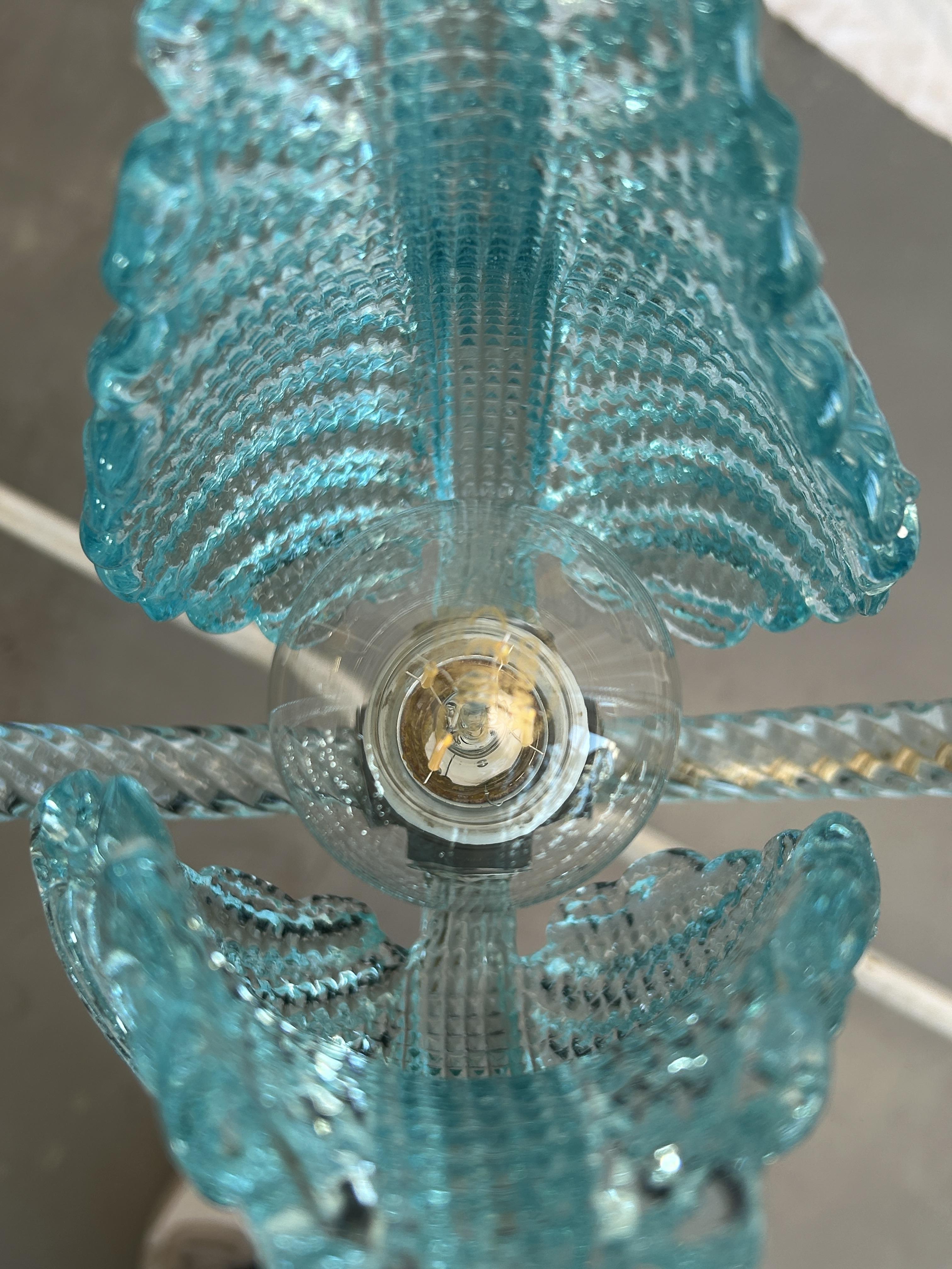 Mid-Century Italian Blue Murano Glass Jewel Pendant attributed to Barovier & Toso, 1950s