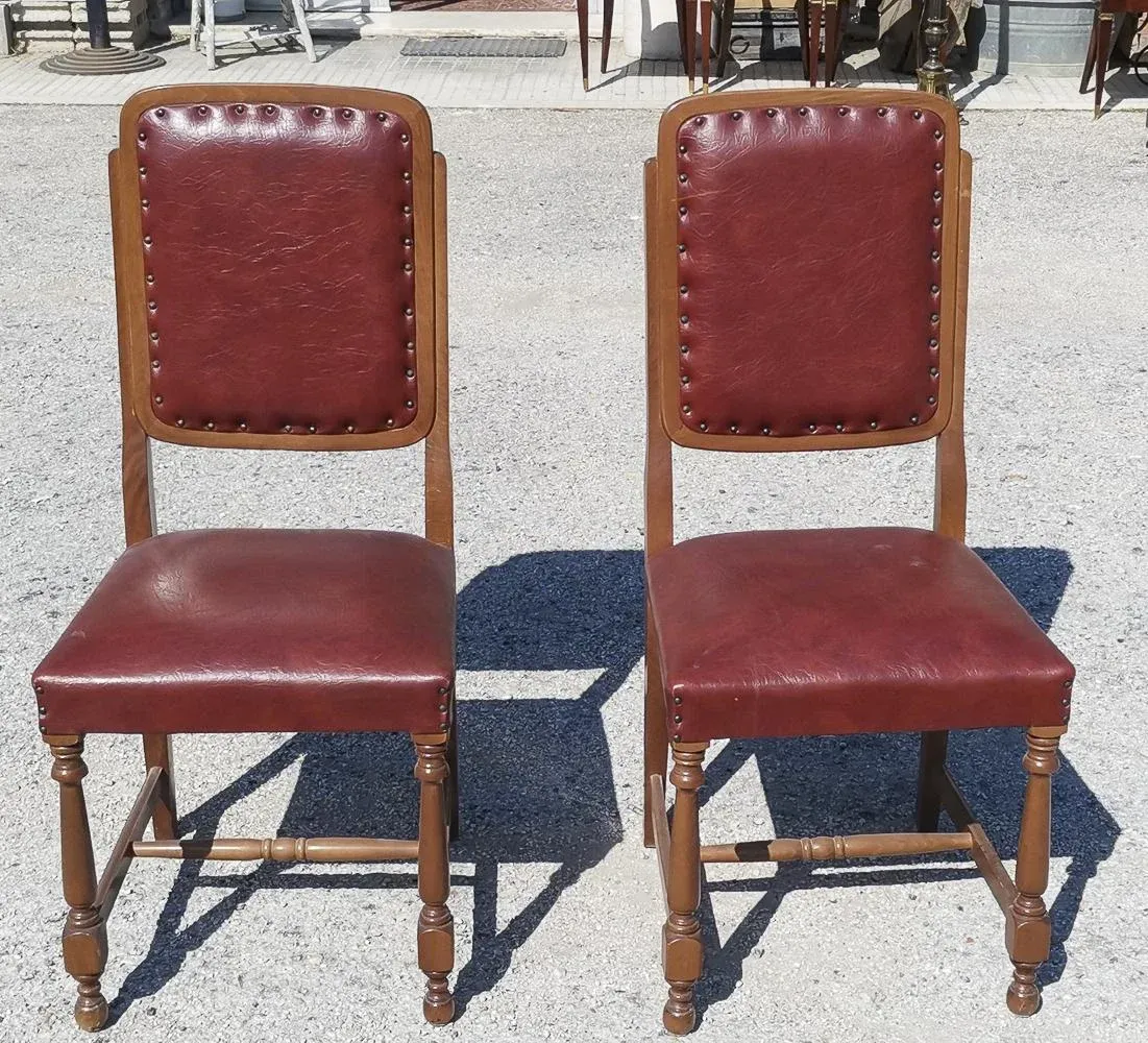 Set of Chairs with Seat and Back in Red Leather, Italy, 1980