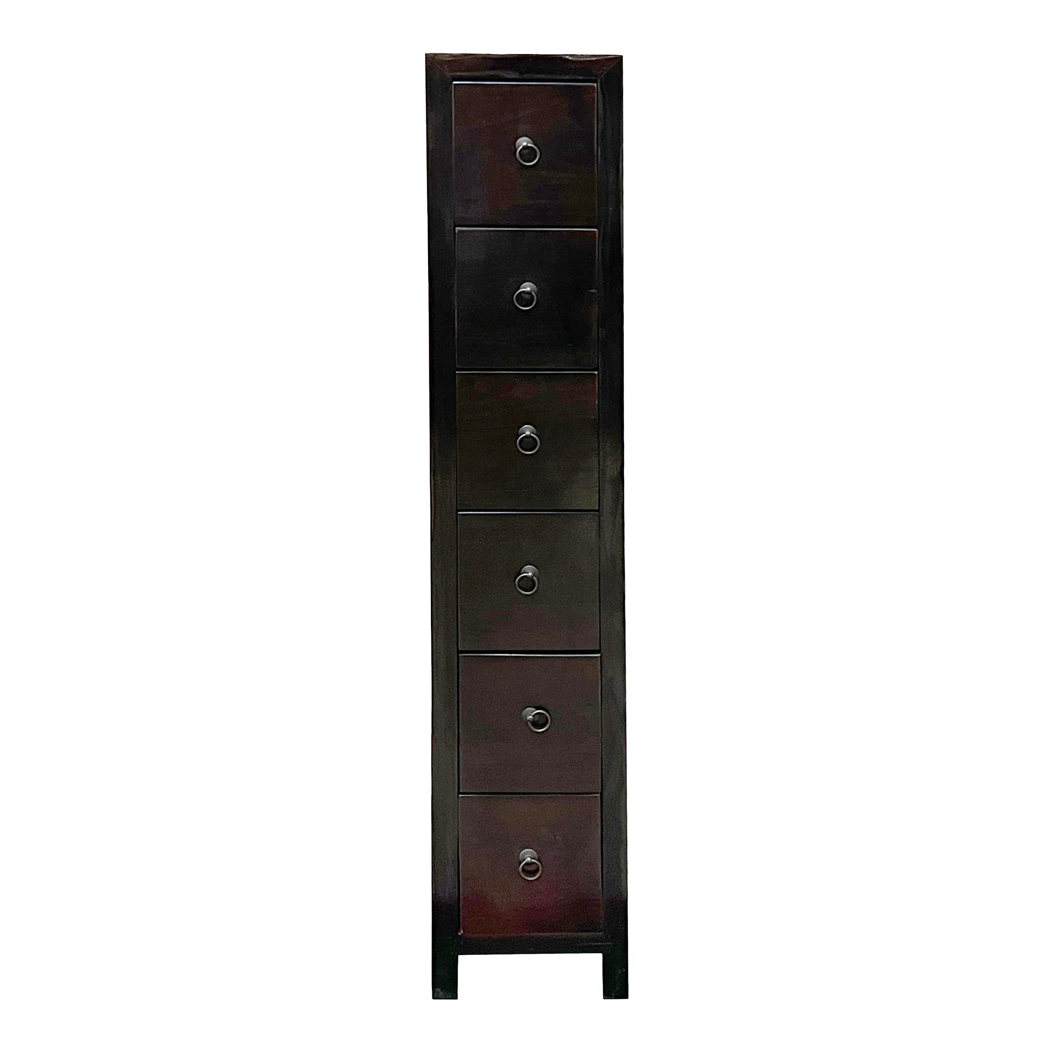 Oriental Dark Brown 6 Drawers Slim Narrow Chest Stand Chairish