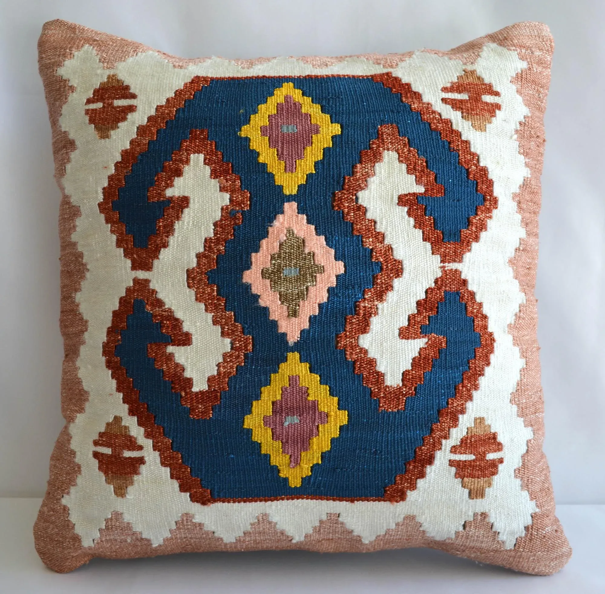 Turkish Flat Weave Rug Kilim Pillow Silk Cushion Cover Throw