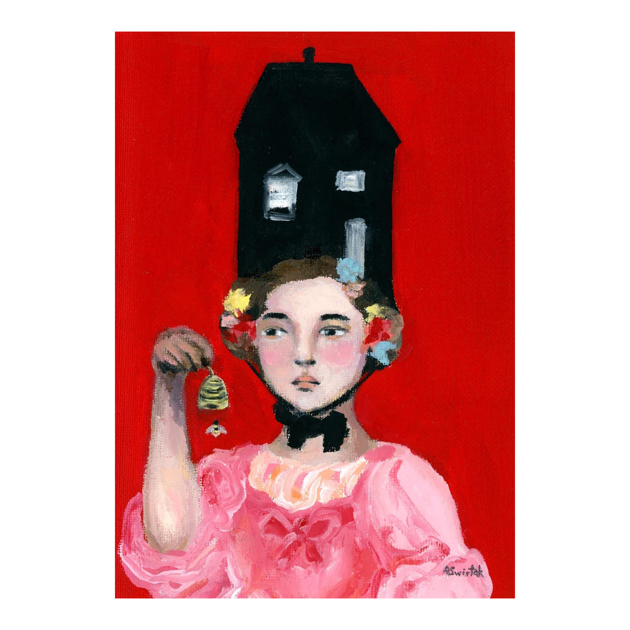 Beekeeper’s Daughter Swedish Mid Century Modern Portrait Oil Painting by Alexandra Swistak