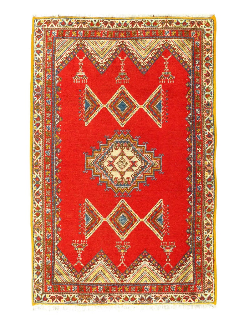 1970s Vintage Hand Knotted Moroccon Rug 5' X 8' | Chairish
