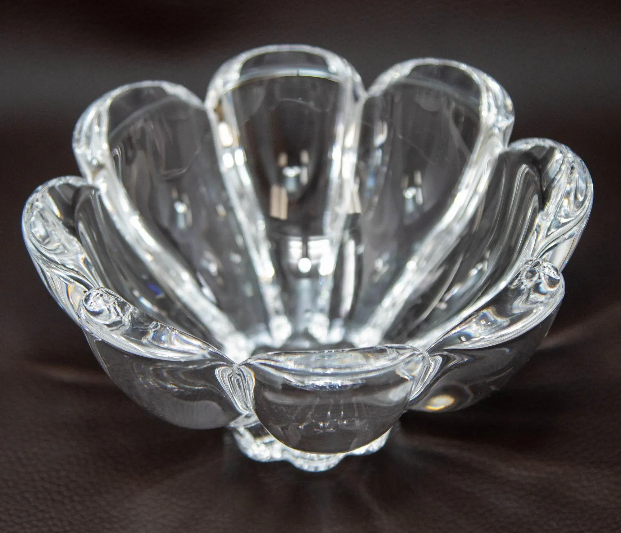 Orrefors Sweden Crystal Flower Petal Shaped Bowl Dish 1980s
