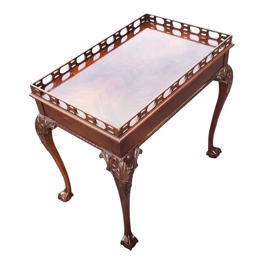 Chippendale Flame Mahogany Ball & Claw Tea Table With Pierced Gallery