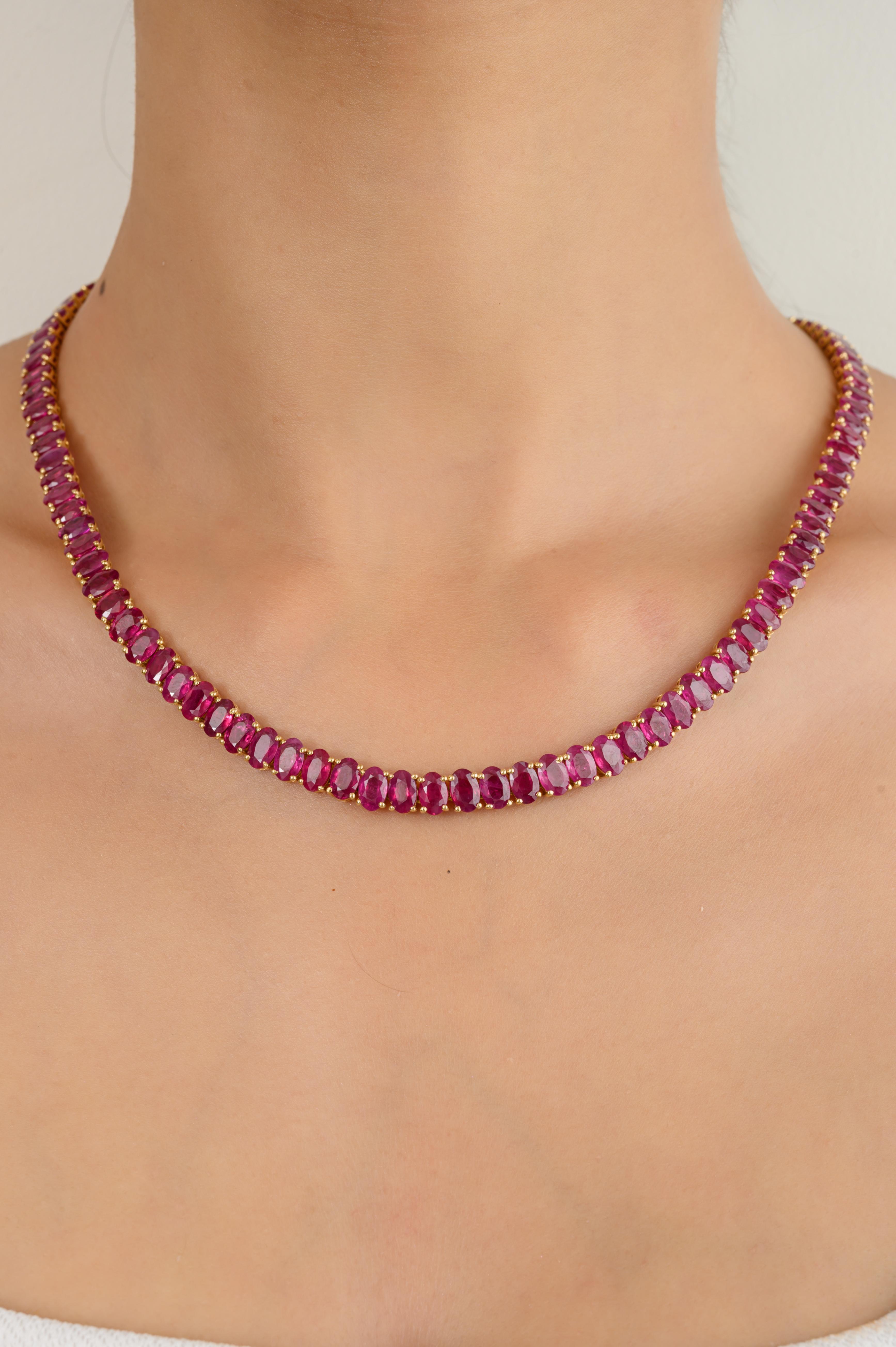 56.53 Ct Oval Cut Ruby Tennis Necklace in 18k Yellow Gold | Chairish