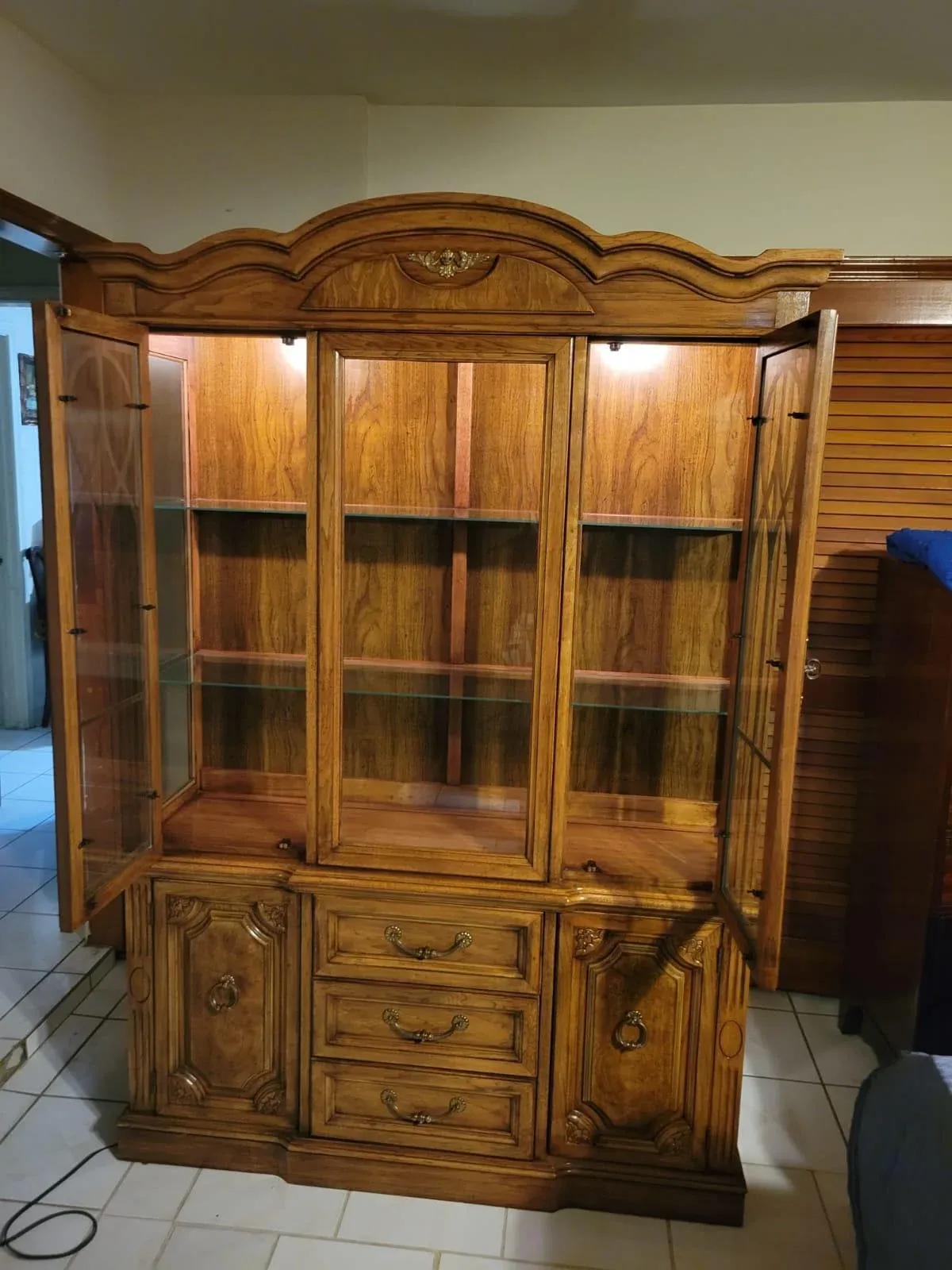 Mid 20th Century Vintage Pecan China Cabinet | Chairish