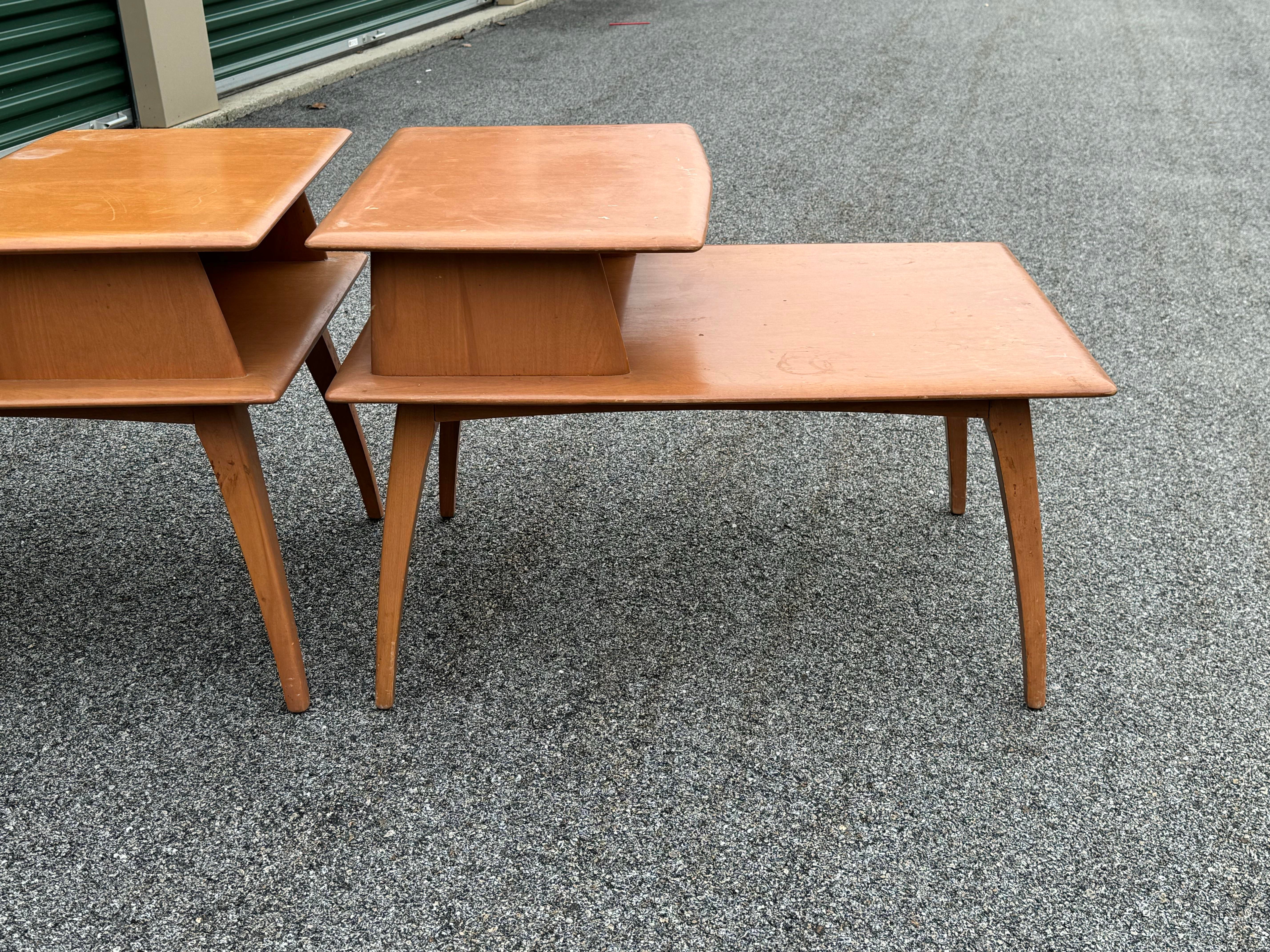 １*s様 ★US Vintage 50s Step Table Vintage 1950s Soild Maple Wood Step-Back Side Tables, a Pair