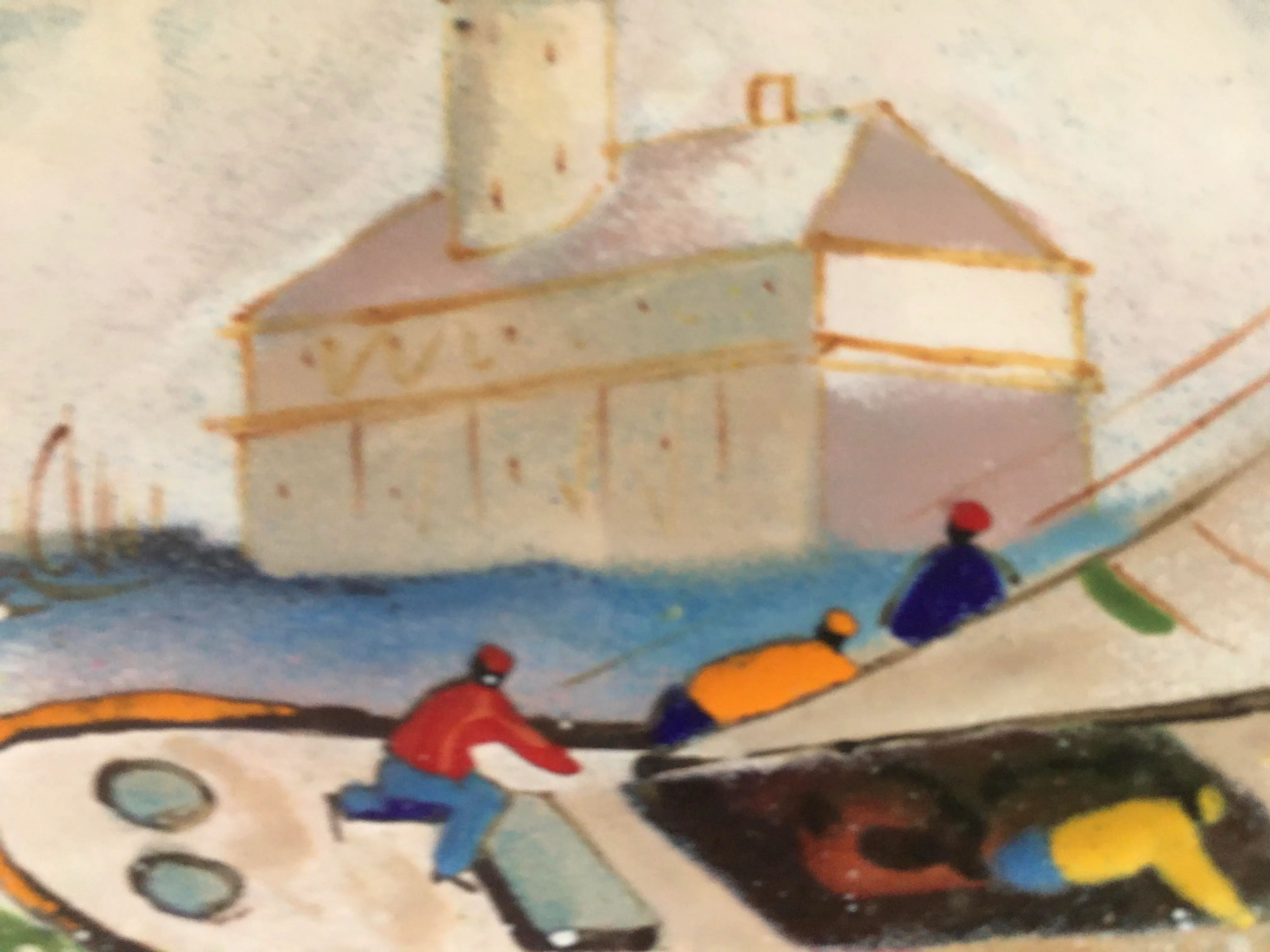 Unique Enamel on Copper Painting Titled “Boat Ride” by J