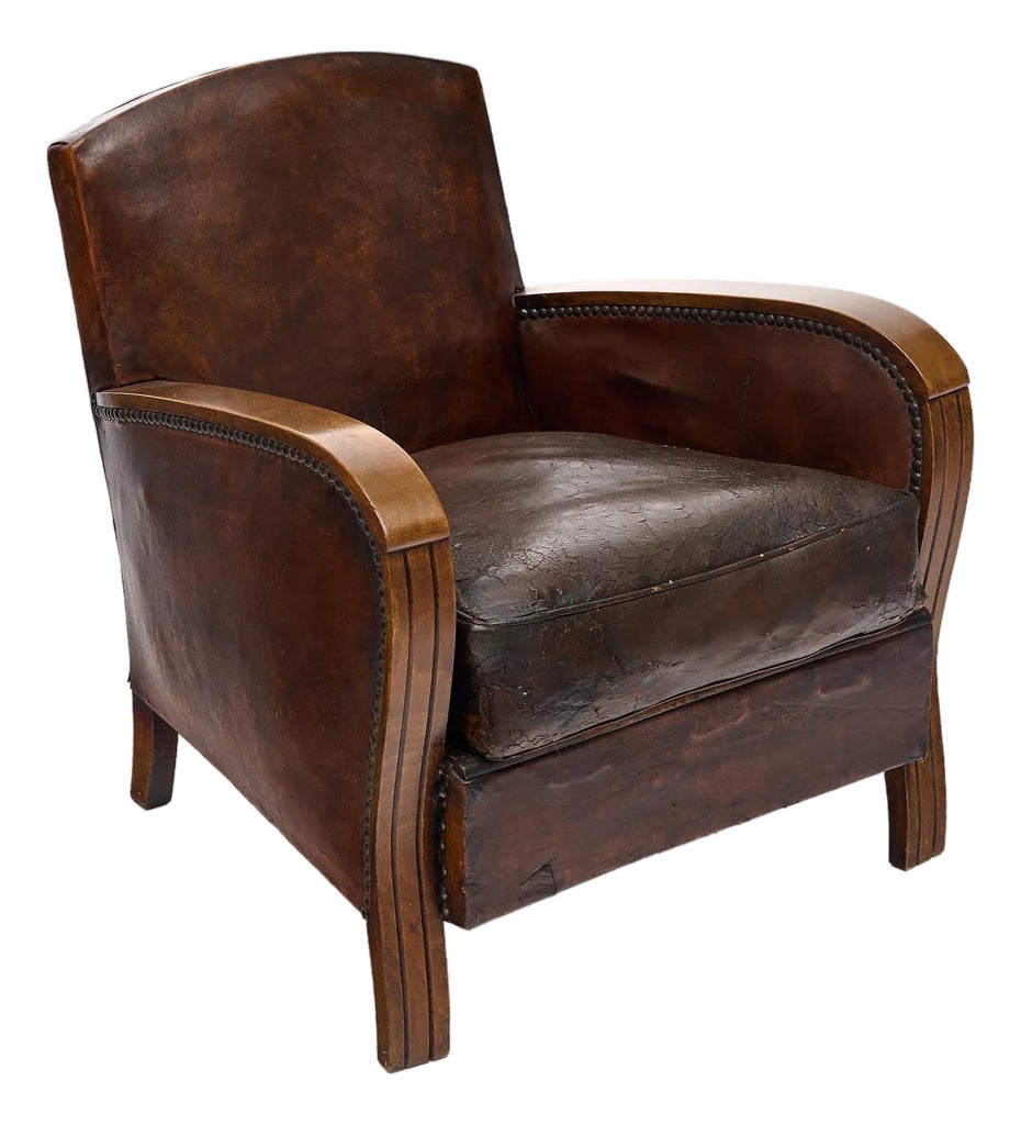 French Vintage Leather Club Chair | Chairish