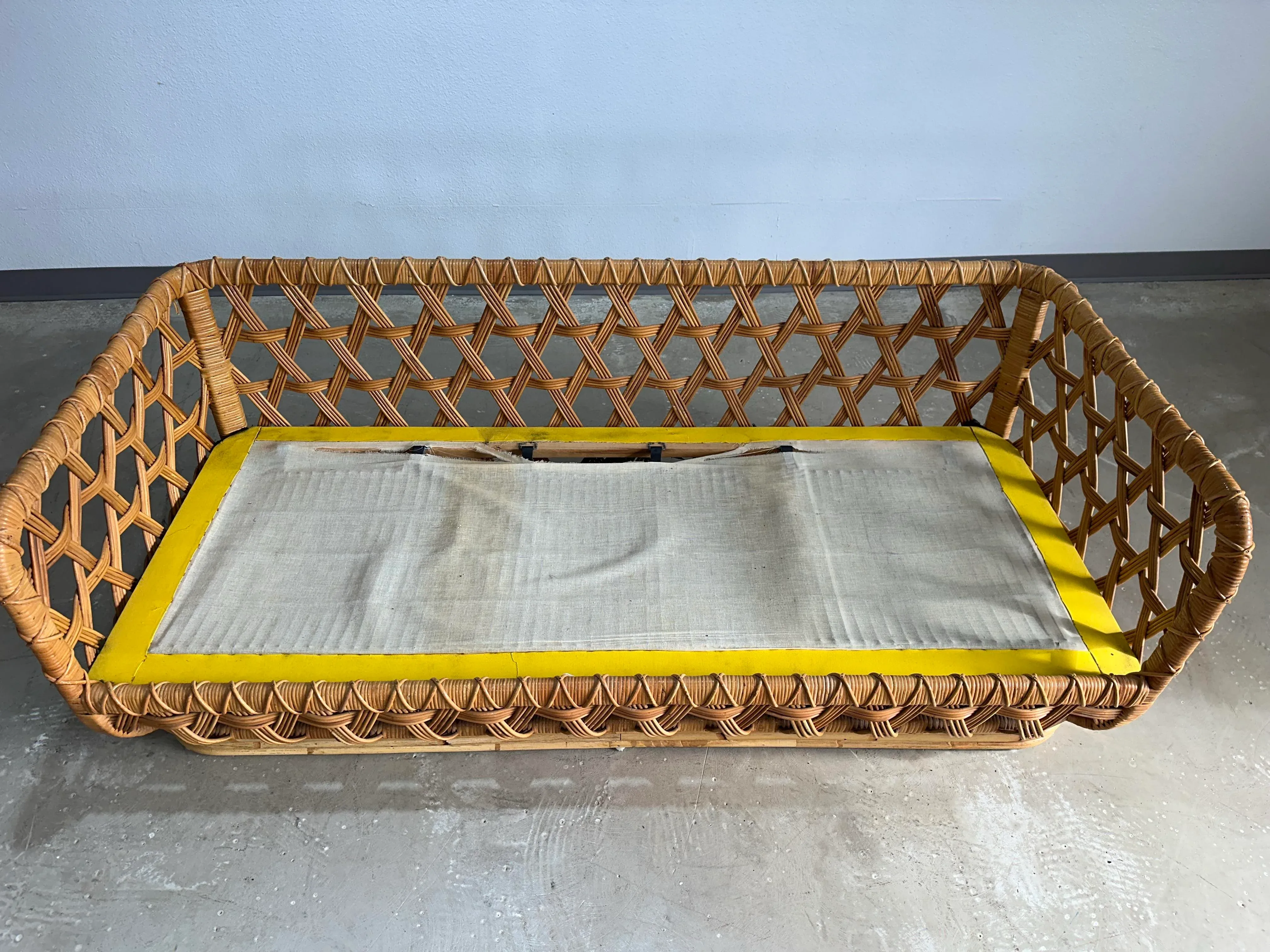 1970s Danny Ho Fong for Tropi-Cal Basket Weave Rattan Sofa