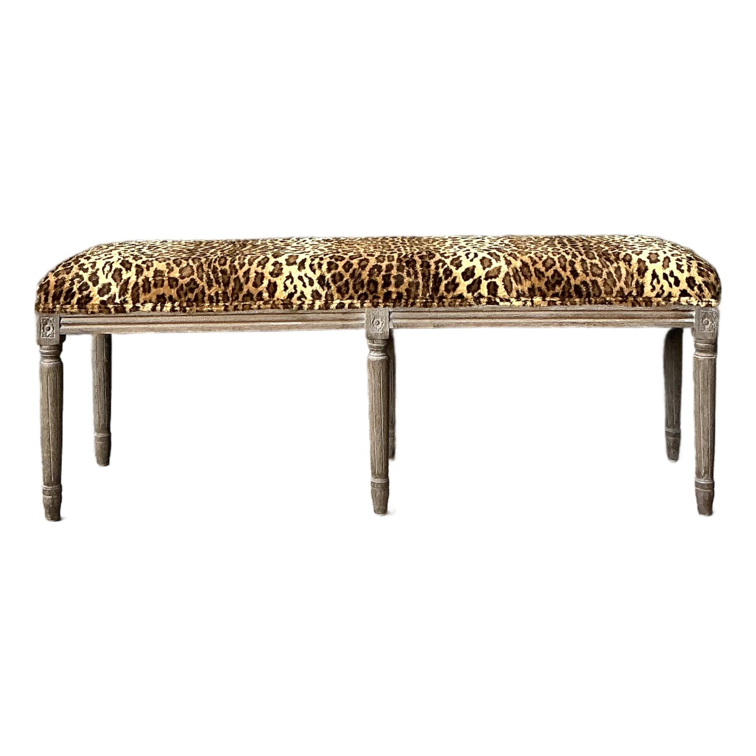 Vintage Tufted Leopard Bench