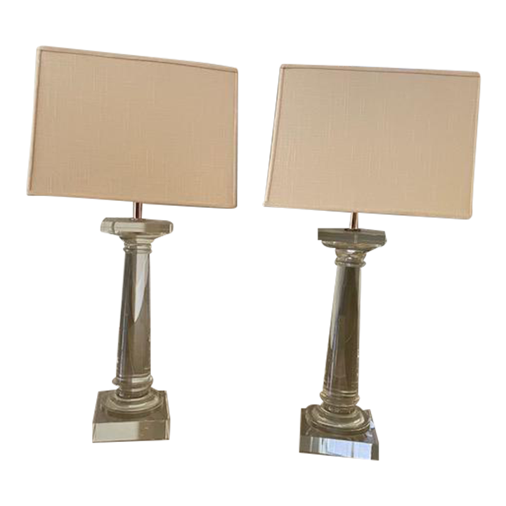 Contemporary Restoration Hardware Crystal Laps With Custom Linen Shade