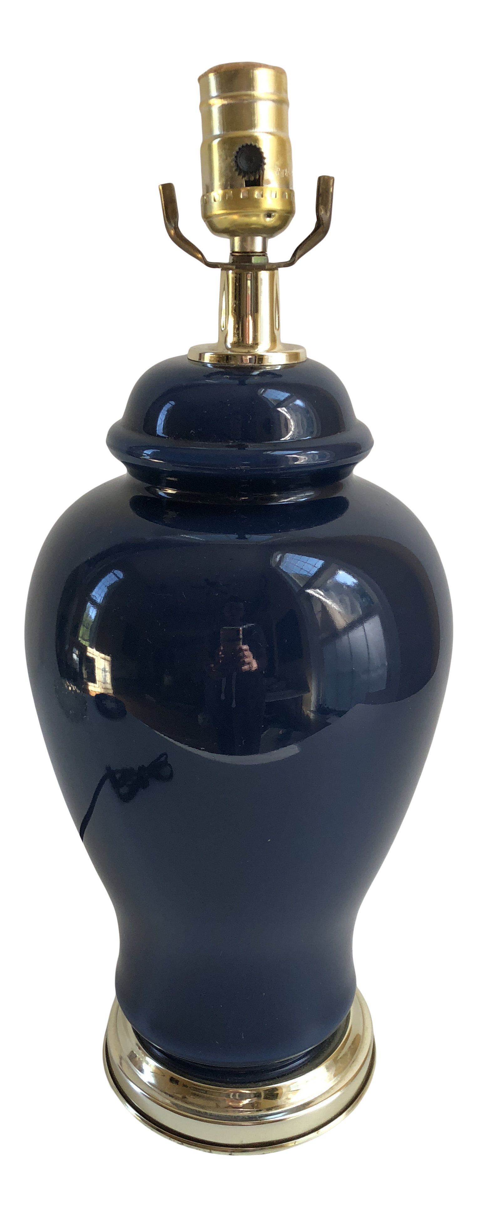 1970s Vintage Navy Blue Ginger Jar Table Lamp