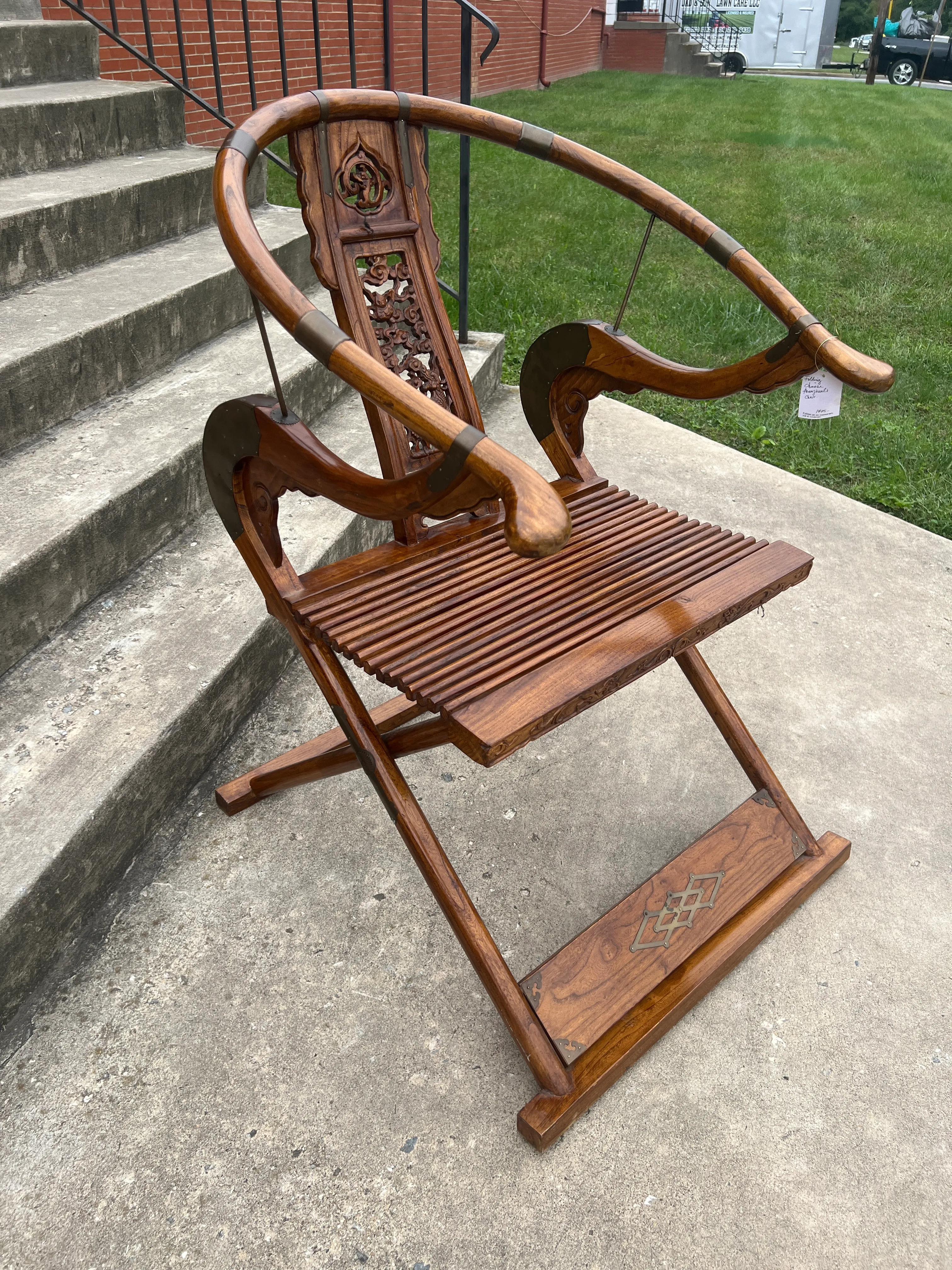 Antique Chinese Horshoe Back Folding Chair | Chairish