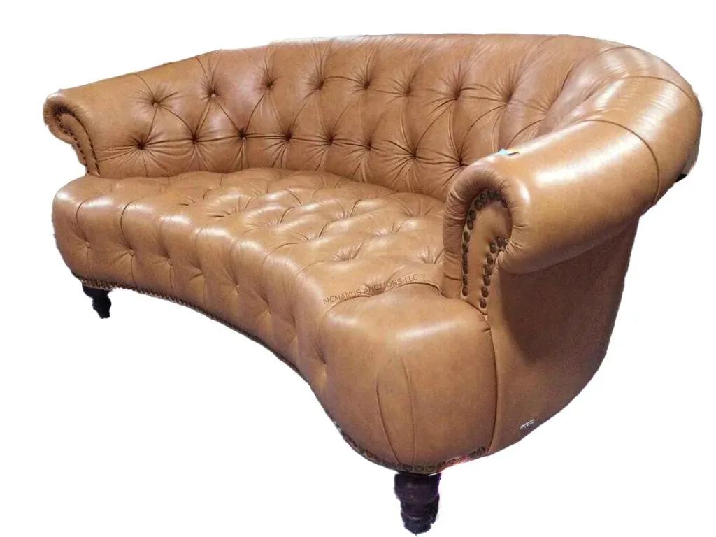 Natuzzi Italian Leather Chesterfield Sofa - Curved Nailhead Tufted