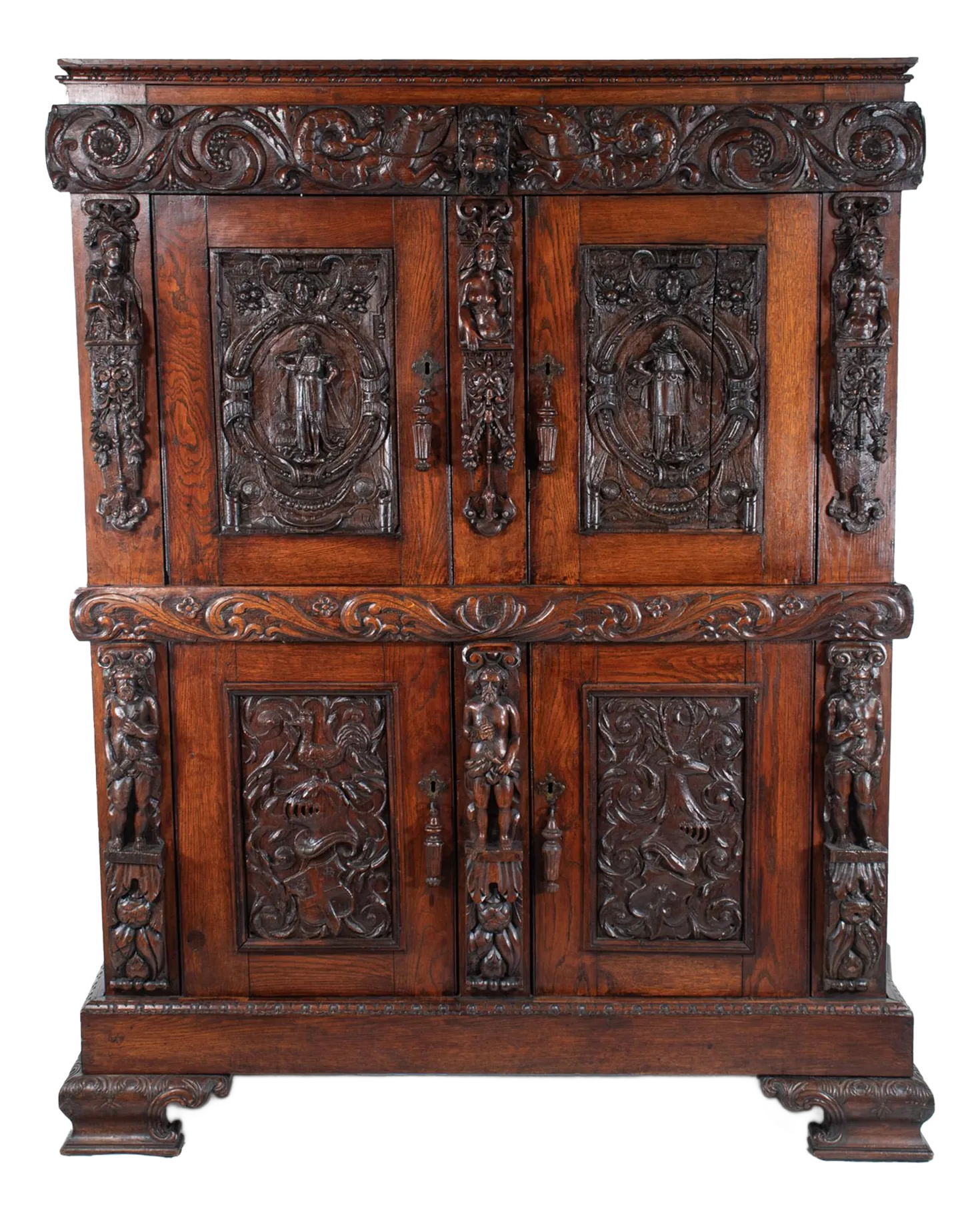 19th Century French Renaissance Revival Cabinet With Ornamental Figural Carvings