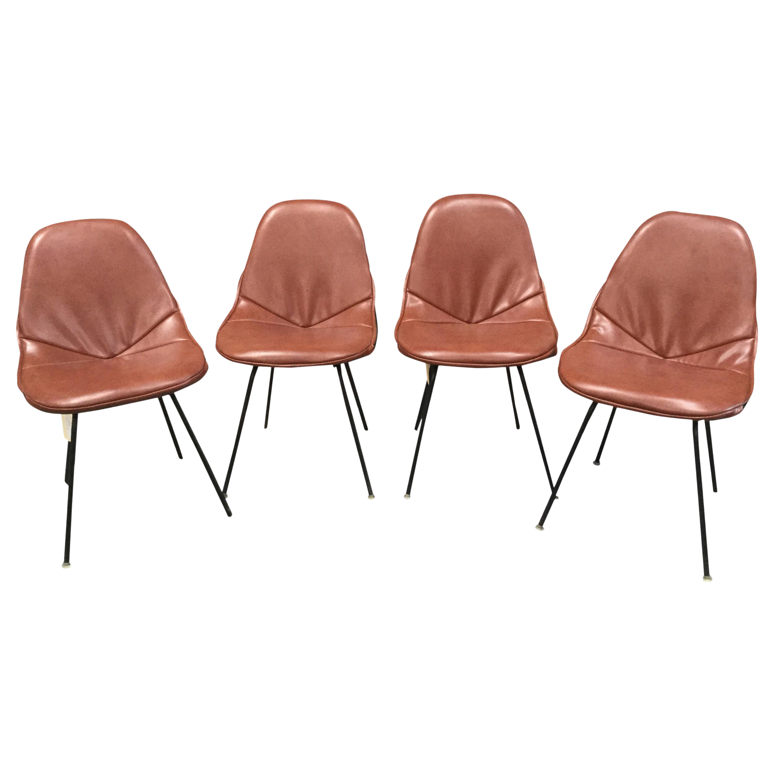 Set of 4 Midcentury Brown Vinyl Dining Side Chairs Chairish