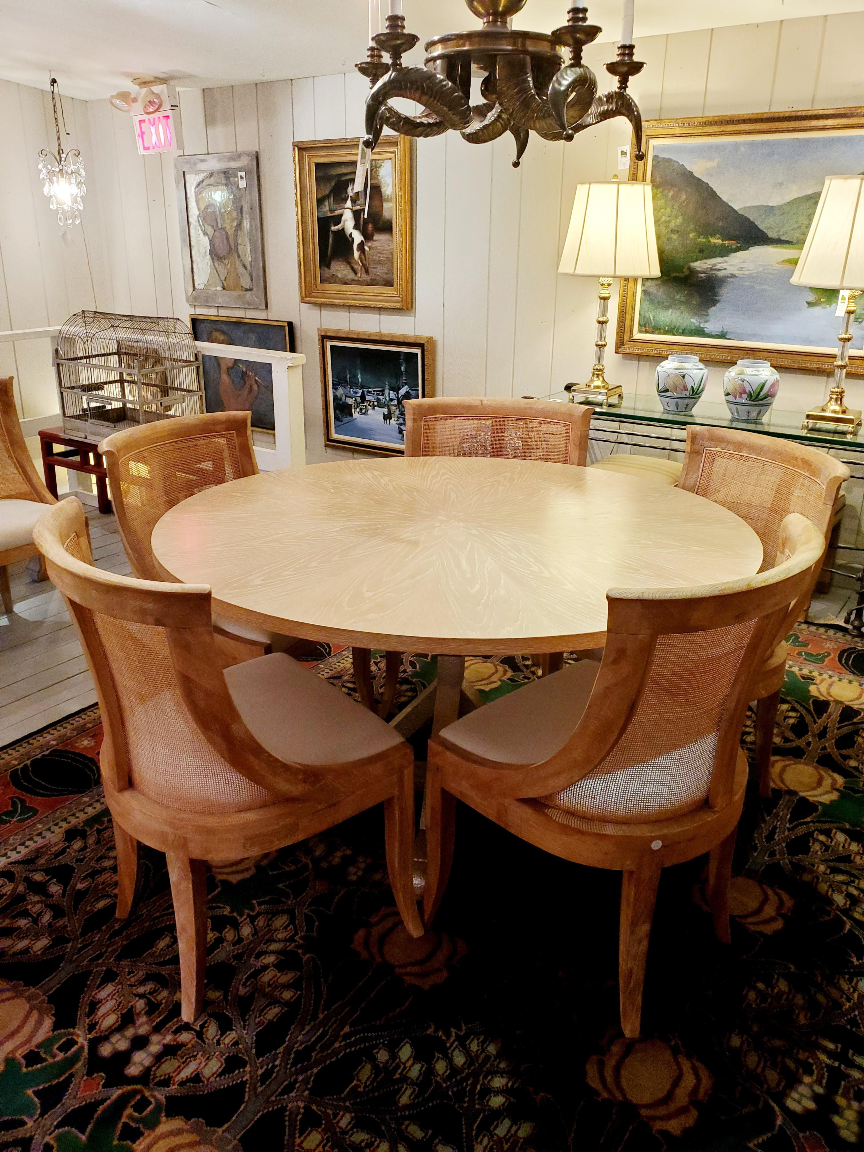 Round Contemporary Blonde Oak Gilt Dining Table