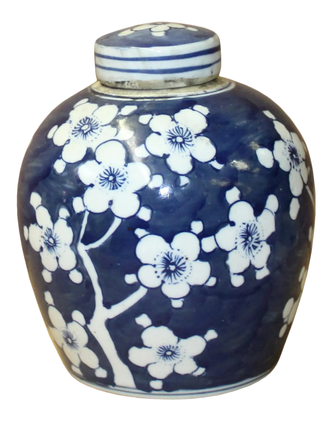 Chinese Blue White Ceramic Blossom Flowers Graphic Ginger Jar Chairish