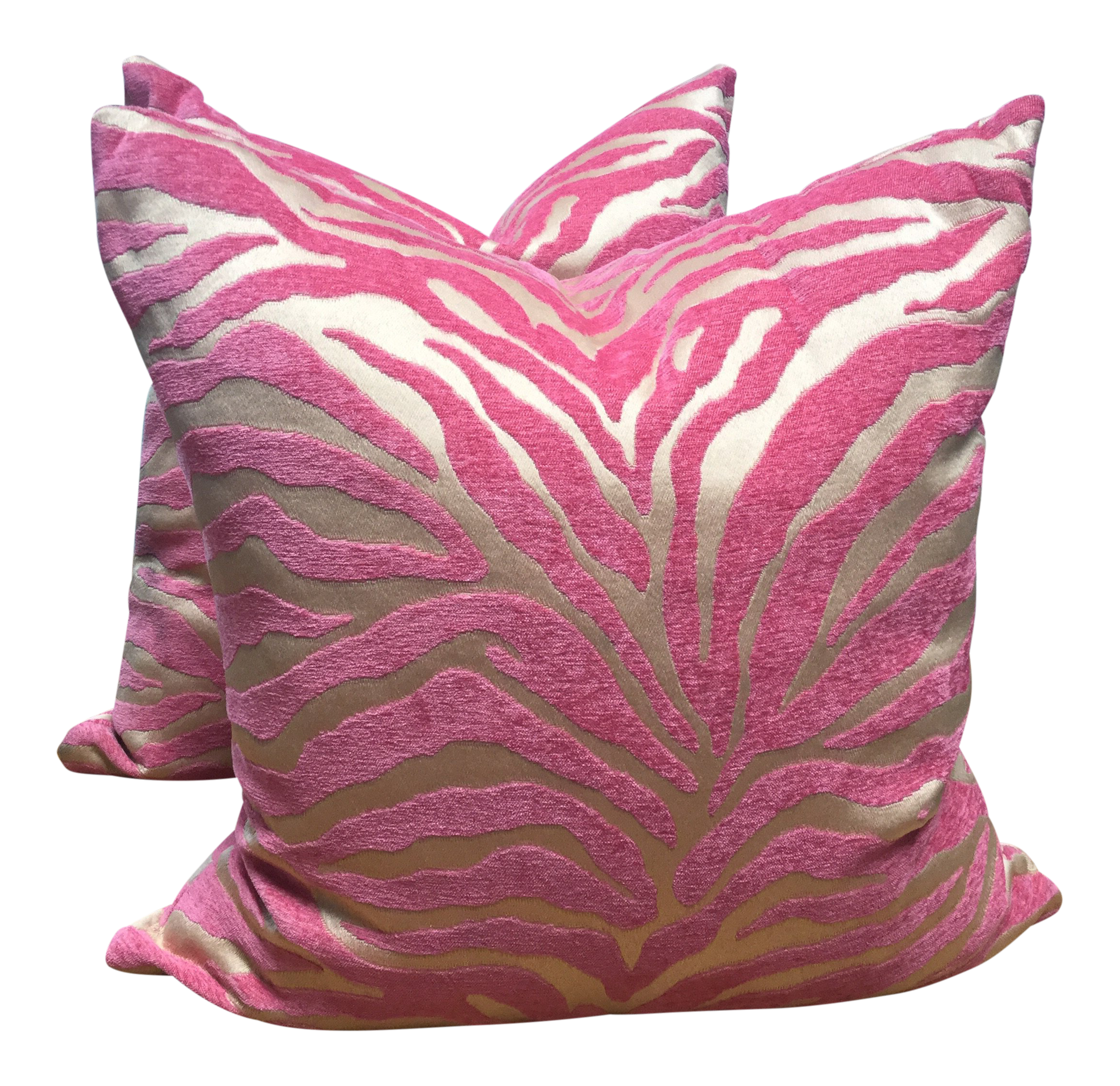 Pink Zebra Print Down Pillow Set With Turquoise Hidden Zipper