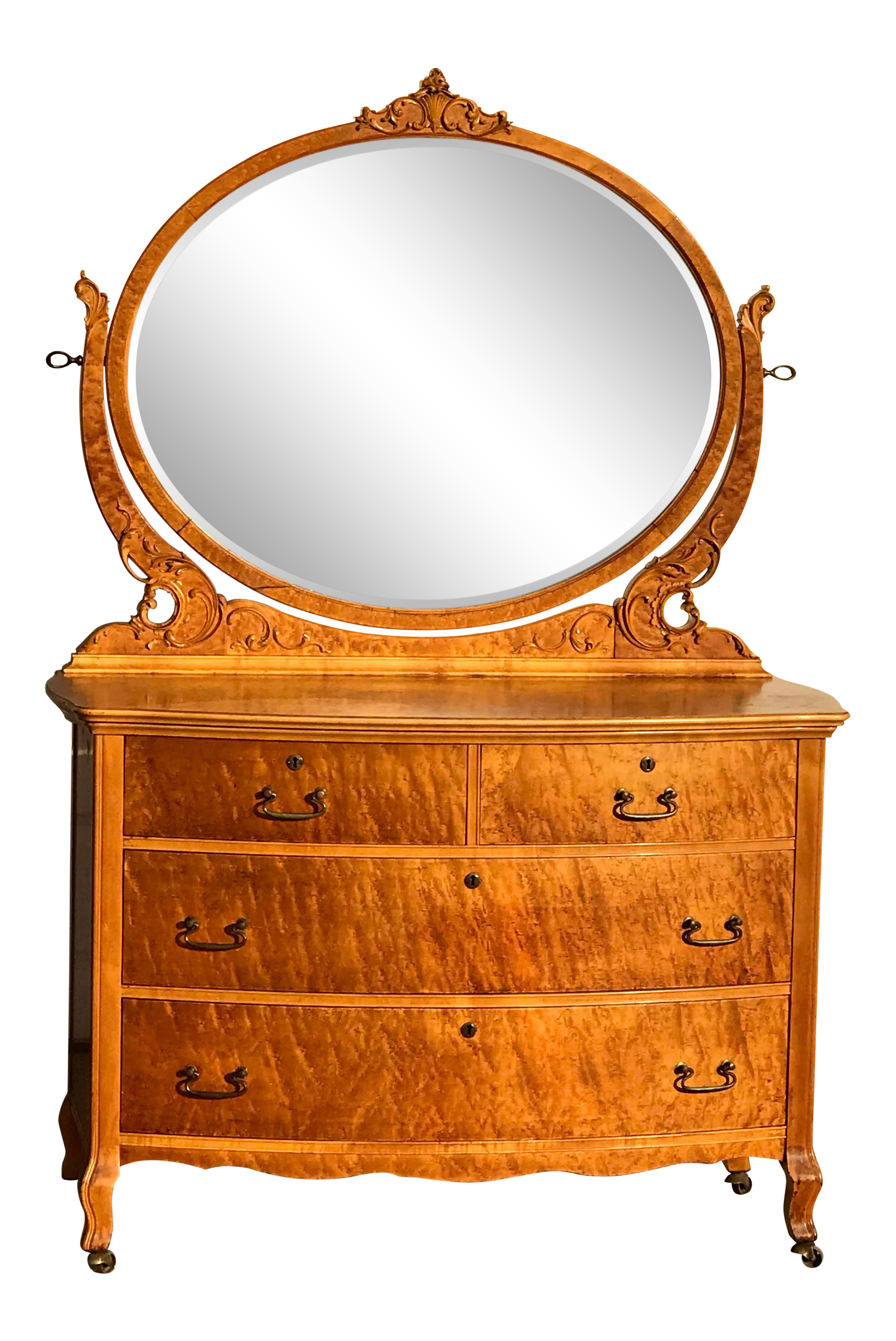 Late 19th Century Antique Birdseye Maple Dresser With Mirror