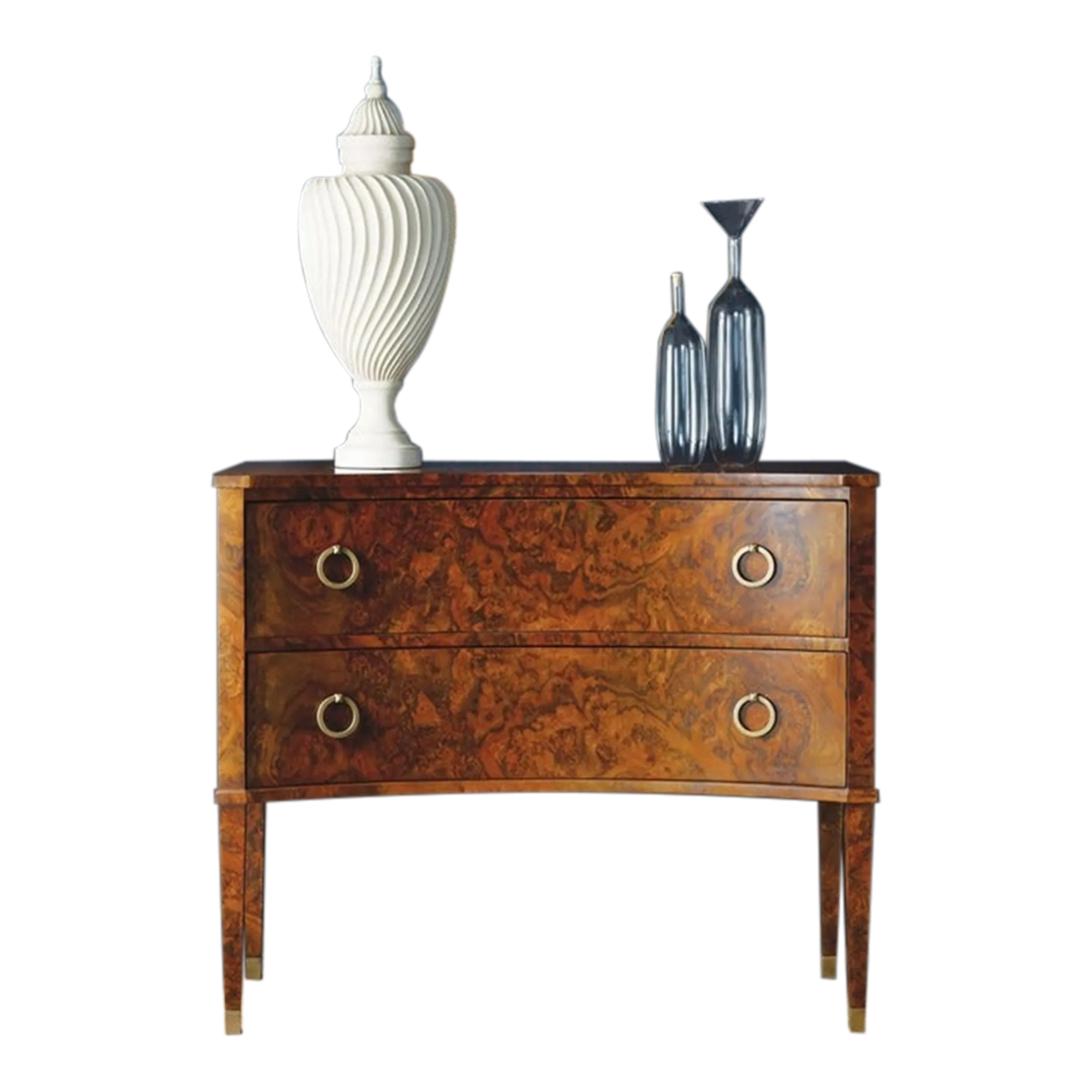 Modern History Two Drawer Concave Burl Commode | Chairish