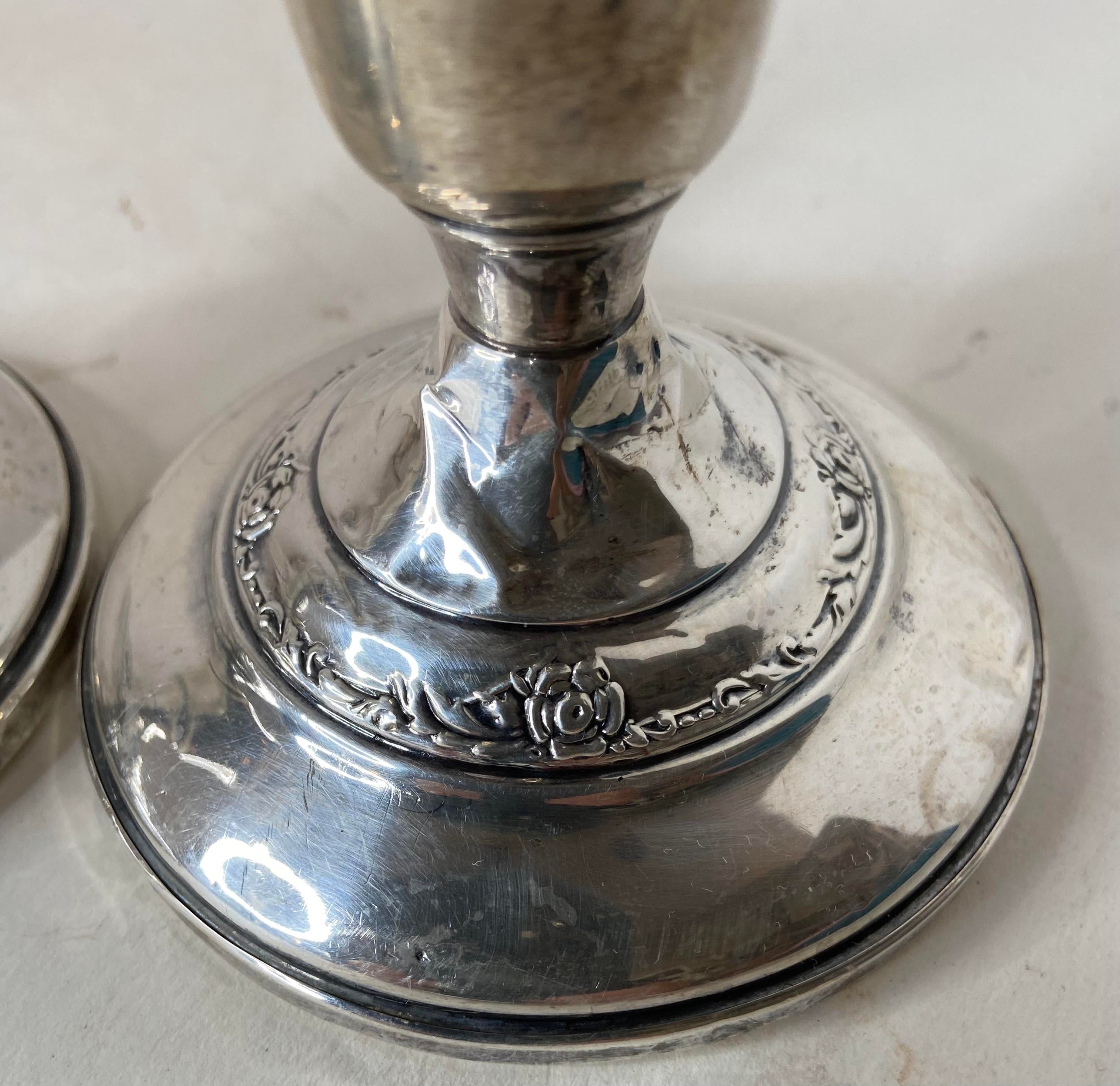 Vintage Heirloom Damask Rose Sterling Silver Candlestick Holders