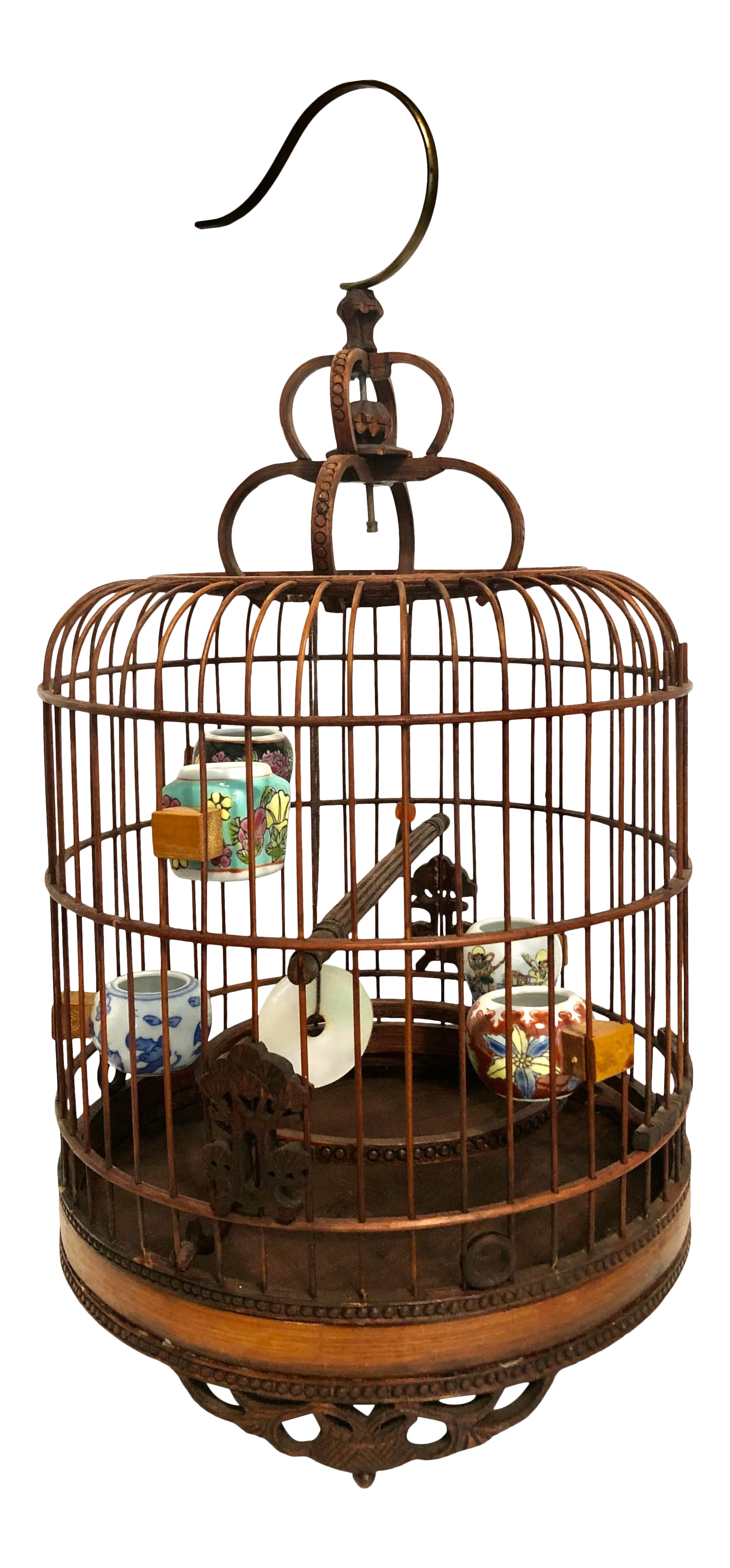 Antique Early 20th Century Chinese Bamboo Wood Bird Cage W