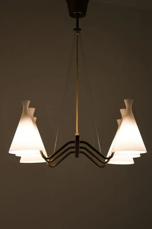 Pendant Lamp in Teak and Opaline Glass by Svend Aage Holm Sørensen, 1950s