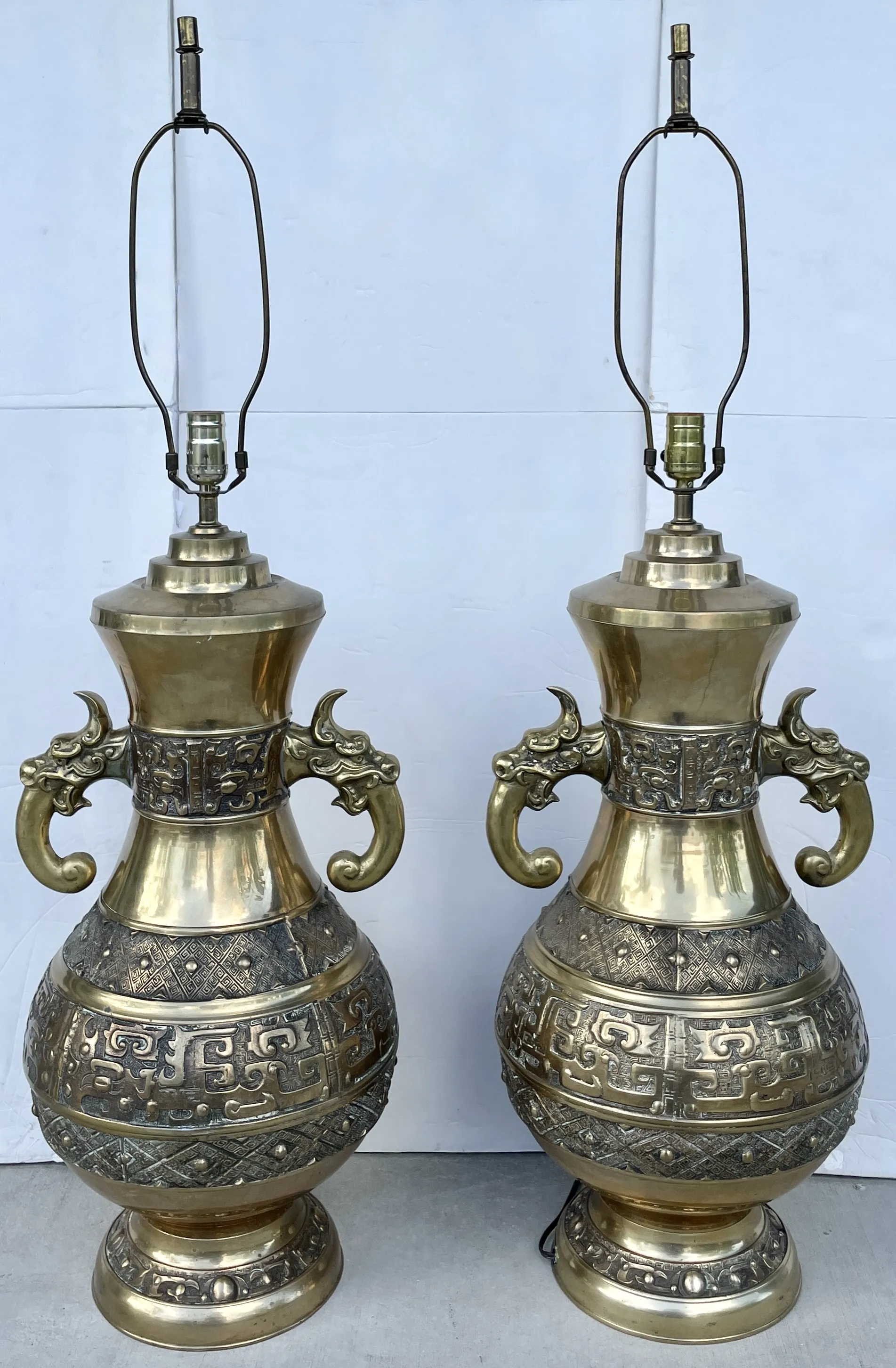 Oversized James Mont/Pepe Mendoza Style Bronze Table Lamps From