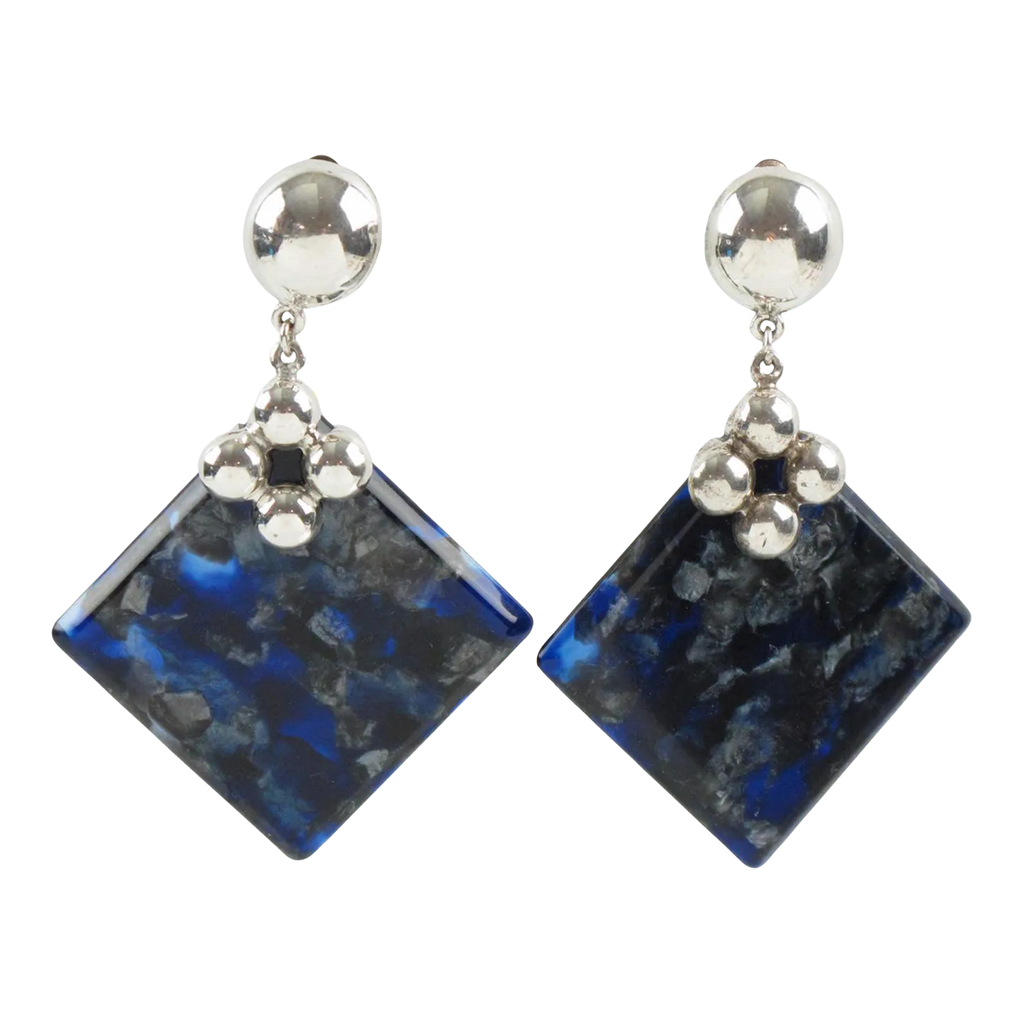 Plate Marble Earrings Lucite Dangle Geometric Pair Of Clip