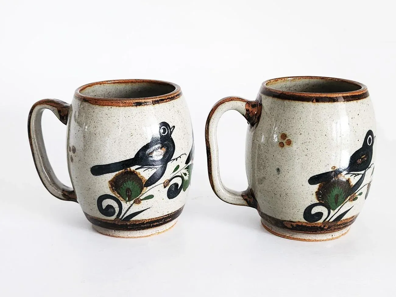 1970s Tonal Mexico Large Ceramic Coffee Mugs, Set of 2