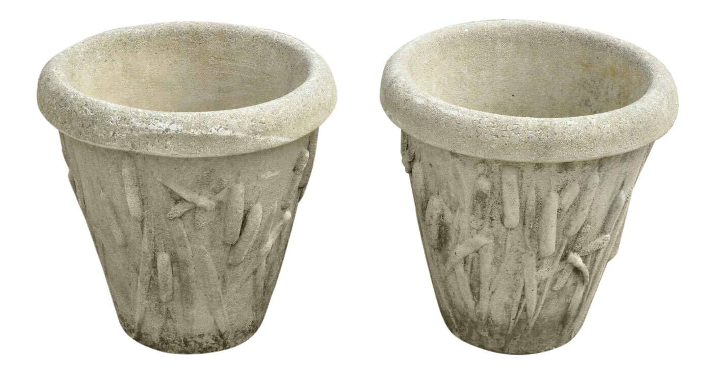 Late 20th Century Nina Studio Concrete Cement Dragonfly Cattail Leaf Garden Planters A Pair Chairish