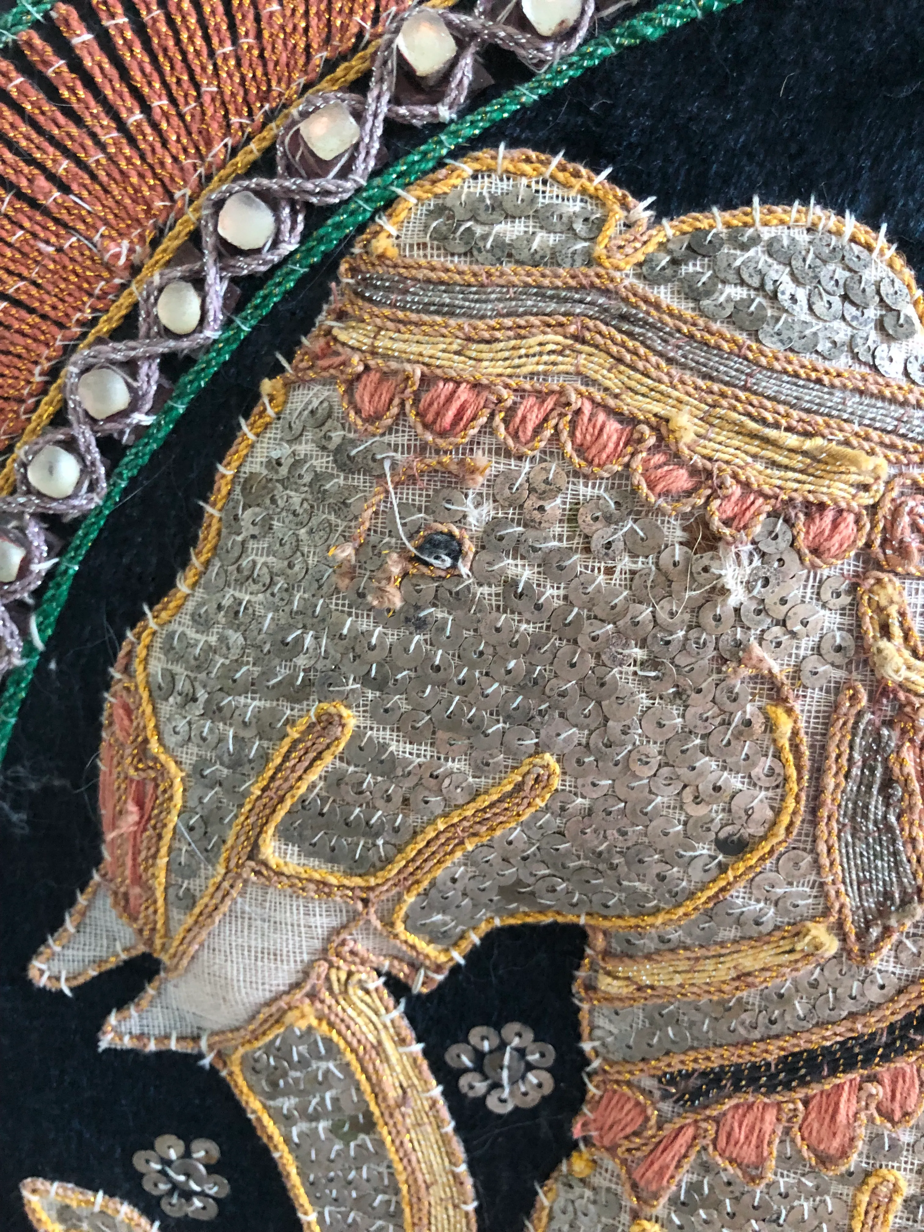 1960s Burmese Elephant Kalaga Tapestry-Framed