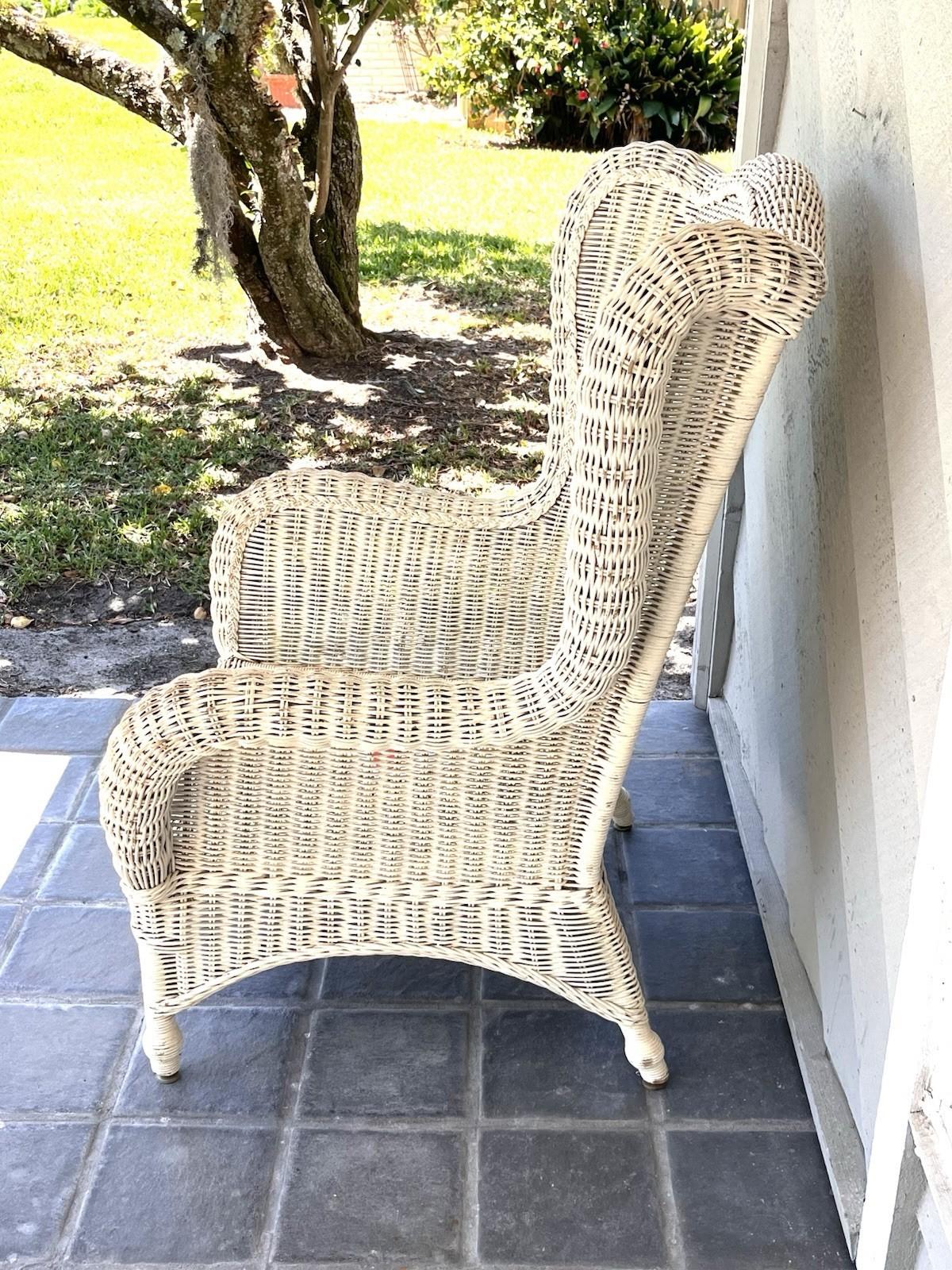 1920s Vintage Victorian Shabby Wingback Wicker Rattan Arm Chair
