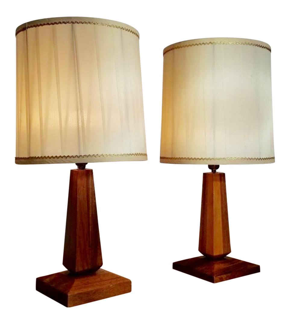 MidCentury Teak Table Lamps With Original Shades a Pair Chairish