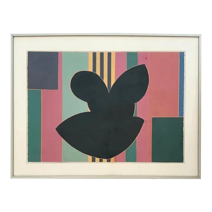 Vintage Geometric Block Print on Paper Signed by Sidney Guberman