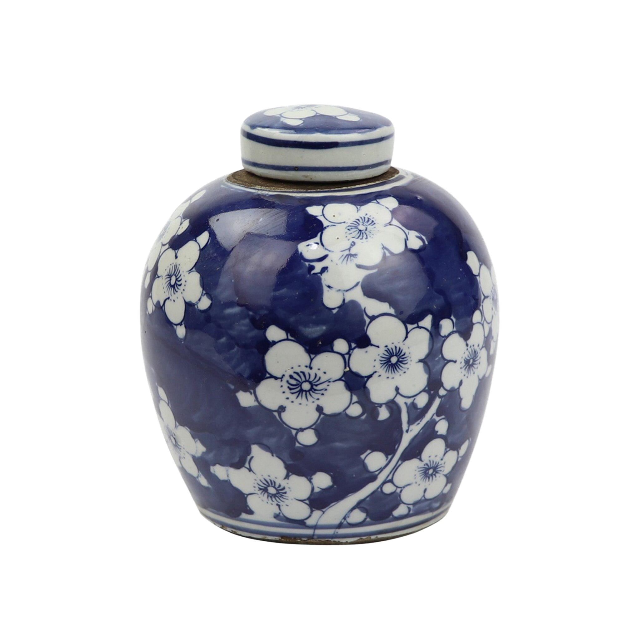 Blue and White Cherry Blossom Porcelain Ginger Jar Chairish