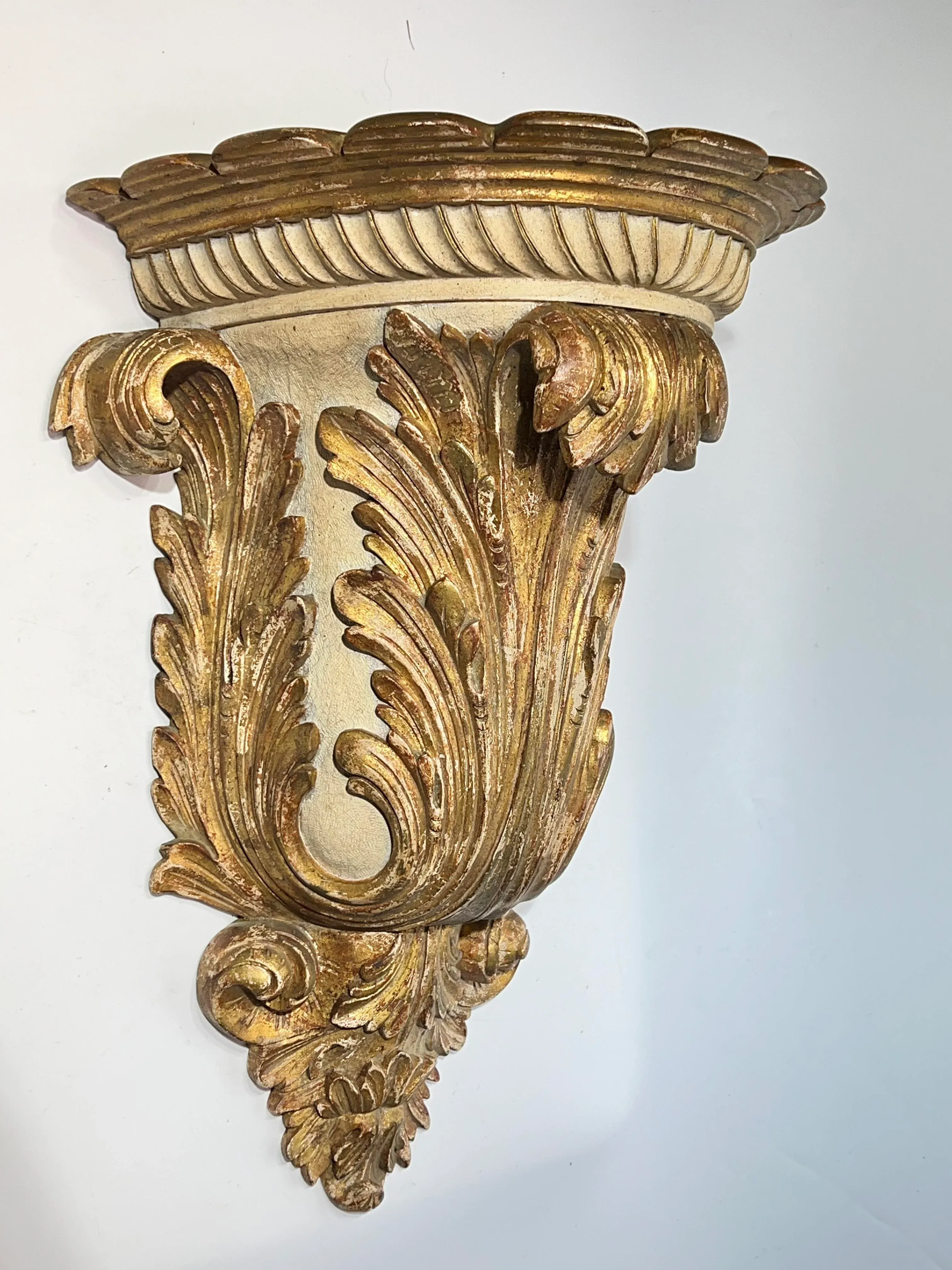 Pair 19th Century Large Carved Giltwood Wall Brackets in Italian Baroque Style