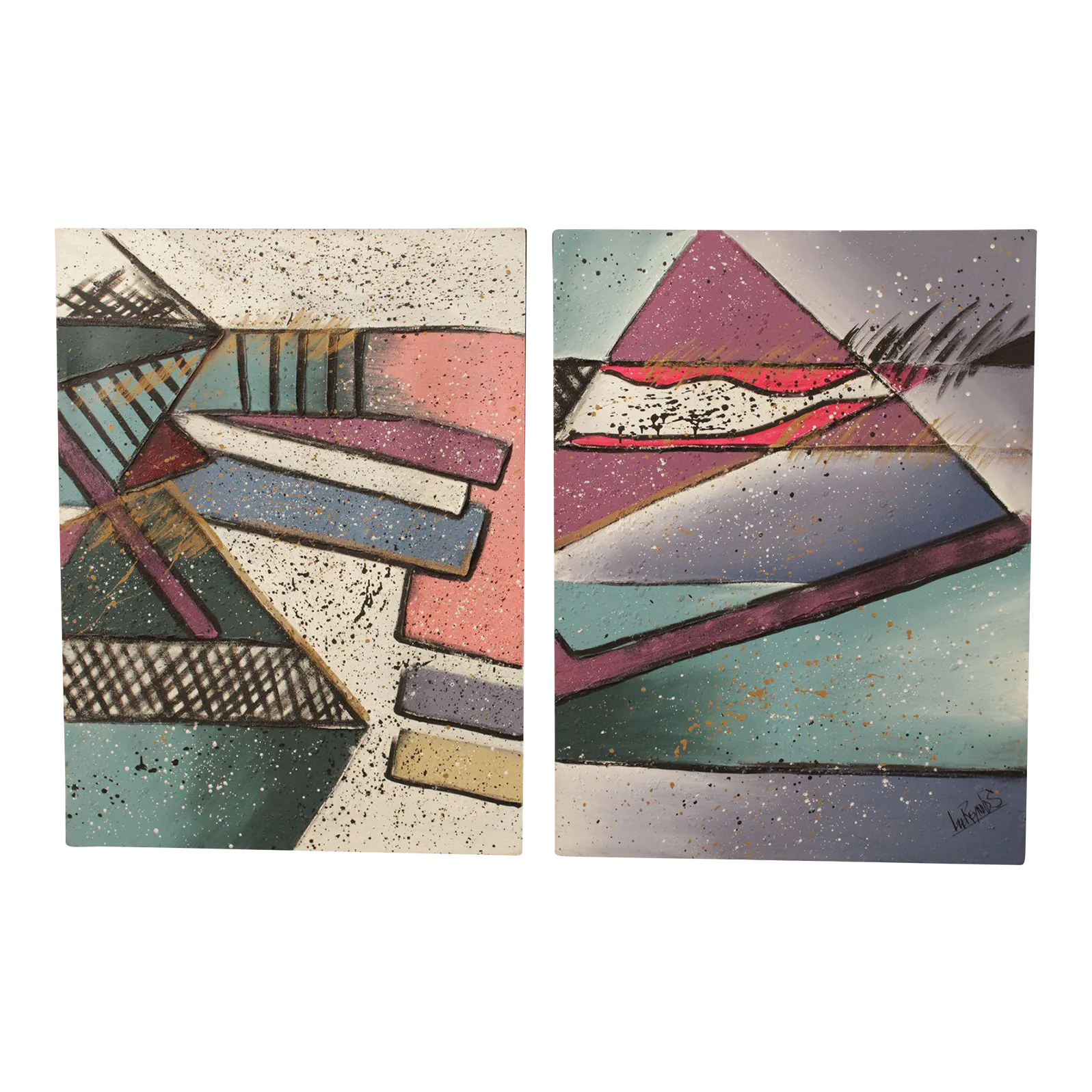 Post-Modern Abstract Original Paintings by Lee Reynolds - a Pair | Chairish