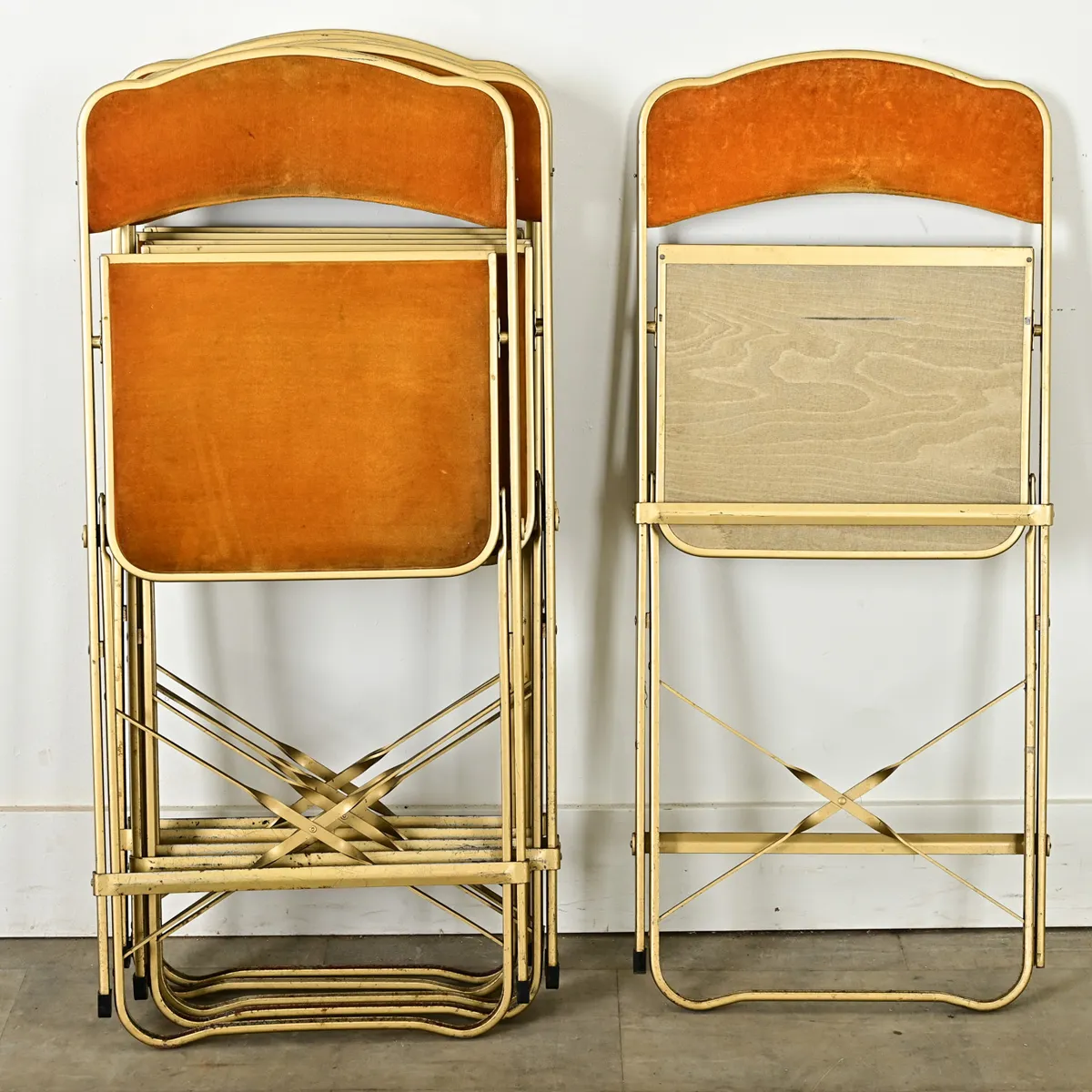 Vintage French Velvet and Brass Folding Chairs Set of Chairish