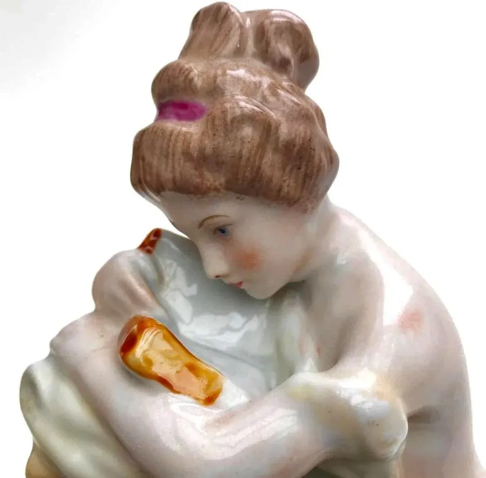 Large Vintage Girl Sculpture Reading a Book Vase, 1950s